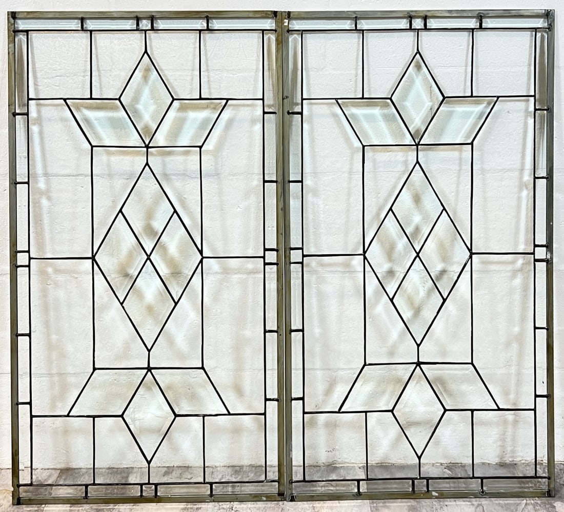 PAIR LEADED ART GLASS PANELS: 20"X36"