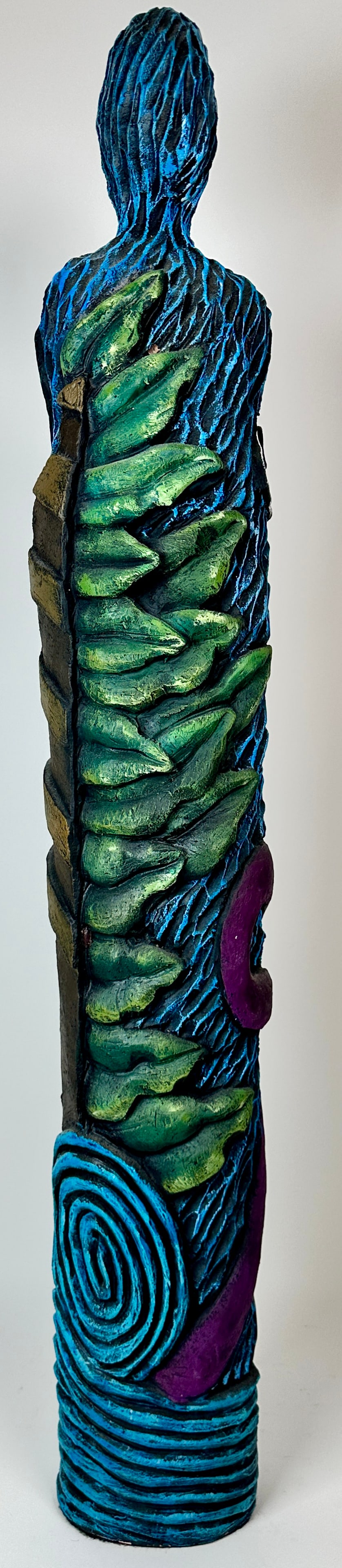 COMPOSITE STANDING SCULPTURE: RESIN OR COMPOSITE PAINTE DECORATED FIGURAL SCULPTURE. 34"