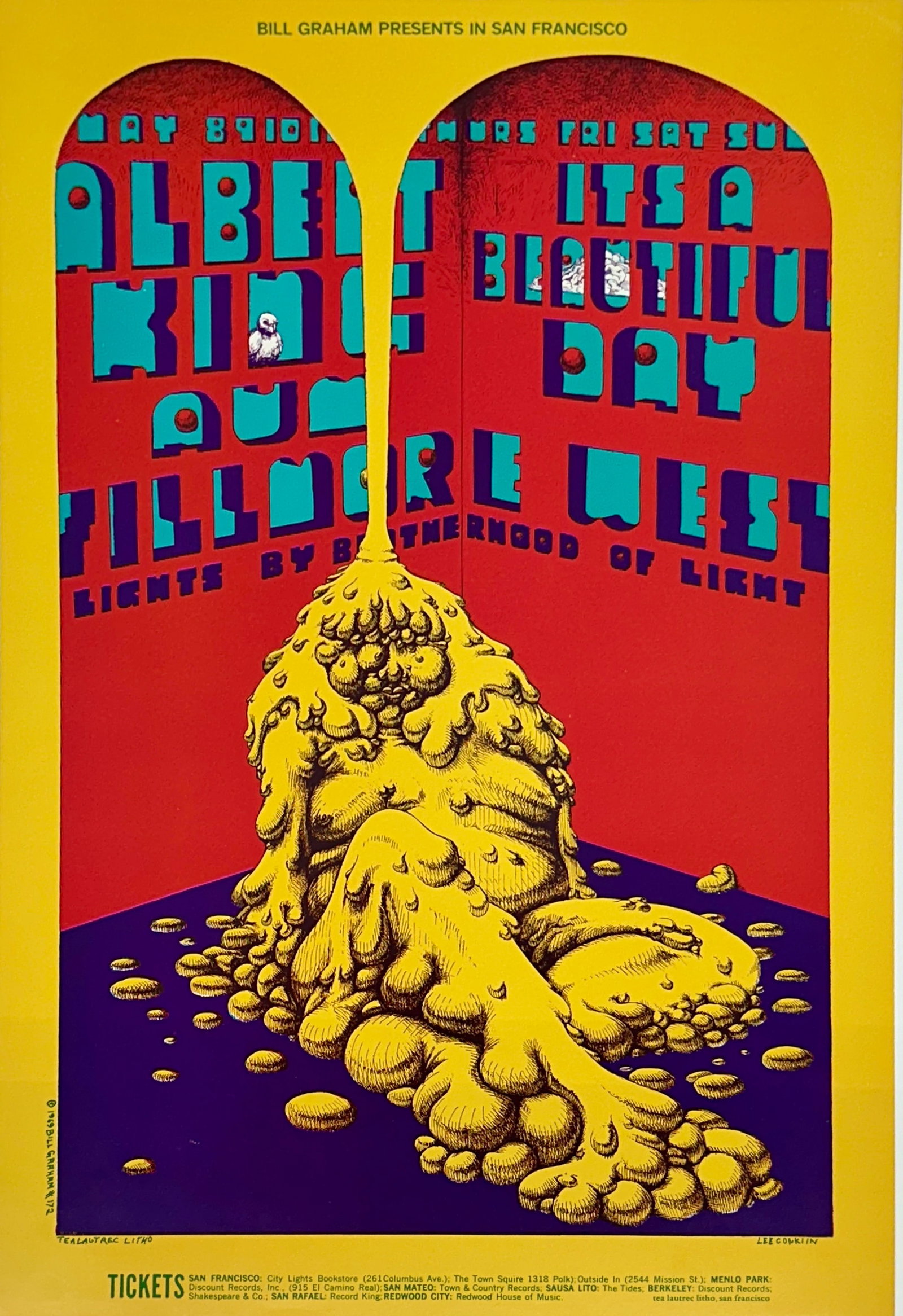 1970 ALBERT KING POSTER: BG-172-OP-1. BILL GRAHAM, FILLMORE WEST. LEE CONKLIN ARTWORK. UNMOUNTED. 13 57/64" X 21 15/64".