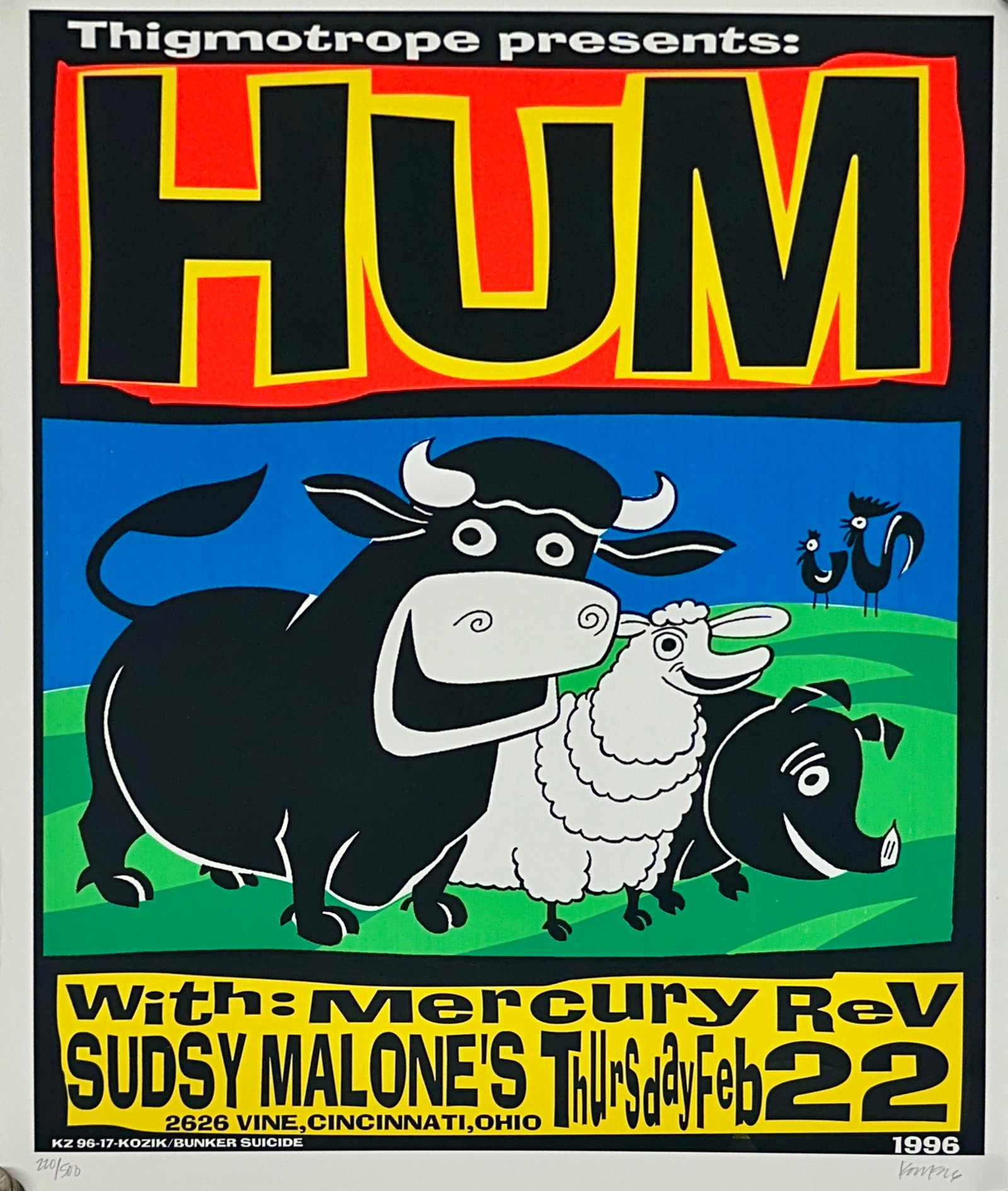1996 HUM CONCERT POSTER: FRANK KOZIK ART, SIGNED IN PENCIL BY THE ARTIST. UNMOUNTED. 17.5"X22.5"