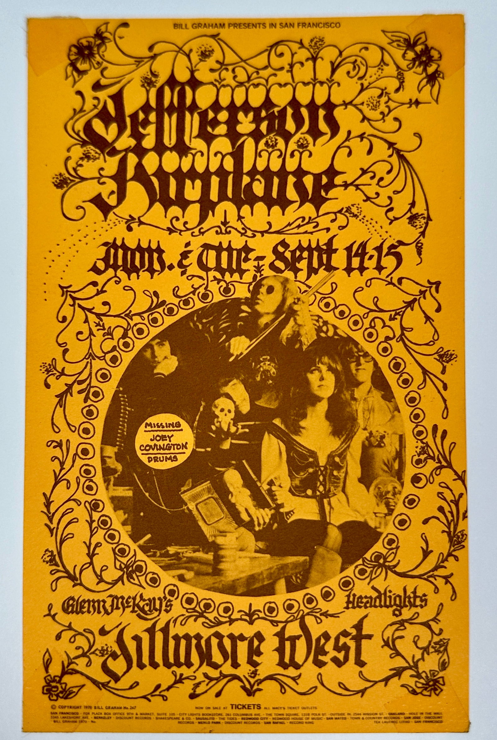 1970 JEFFERSON AIRPLANE BG-217A: HANDBILL. BILL GRAHAM PRESENTS, FILLMORE WEST.