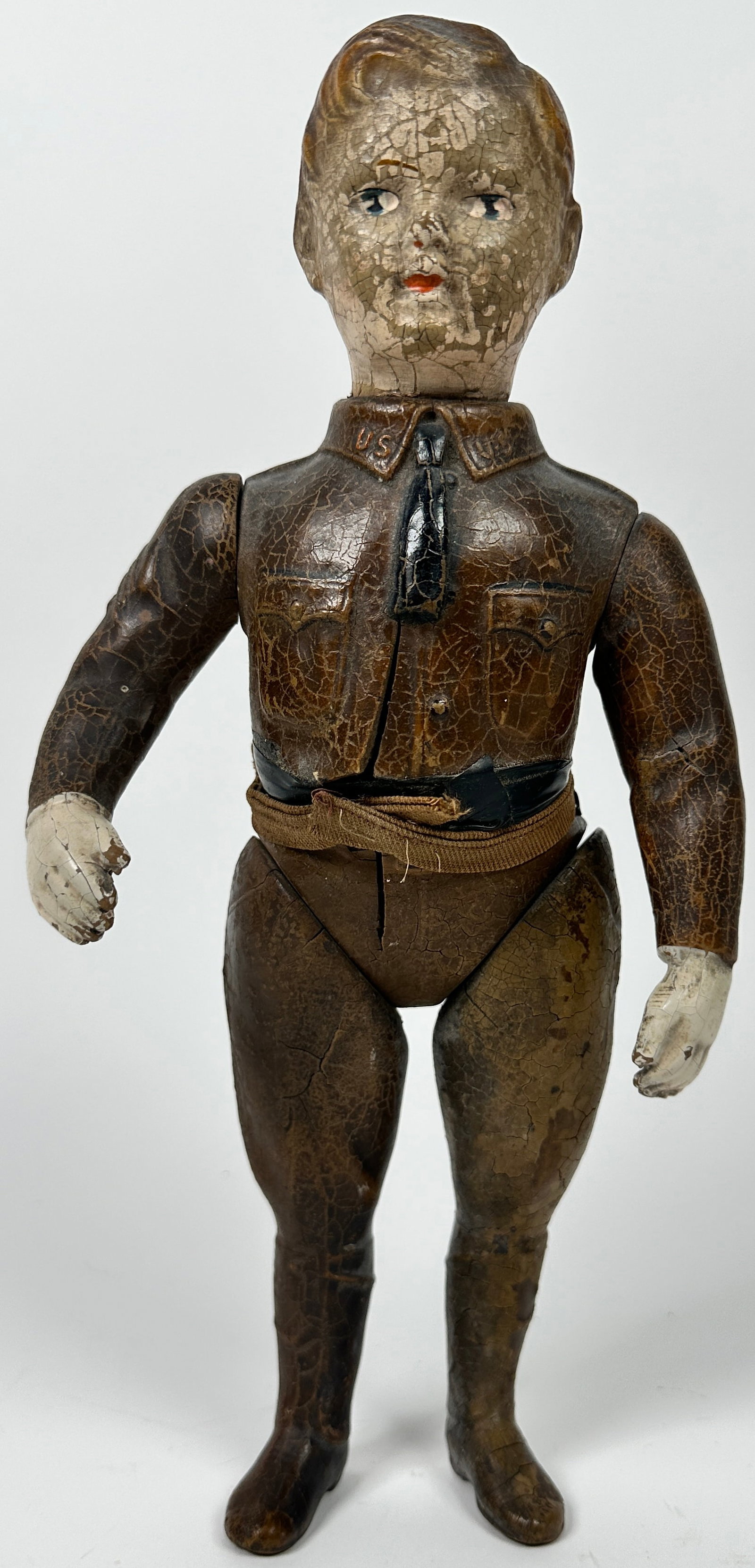 IDEAL LIBERTY BOY COMPOSITION DOLL: C.1917 COMPOSITION DOLL, PATINA, WEAR AS SHOWN. 12"H