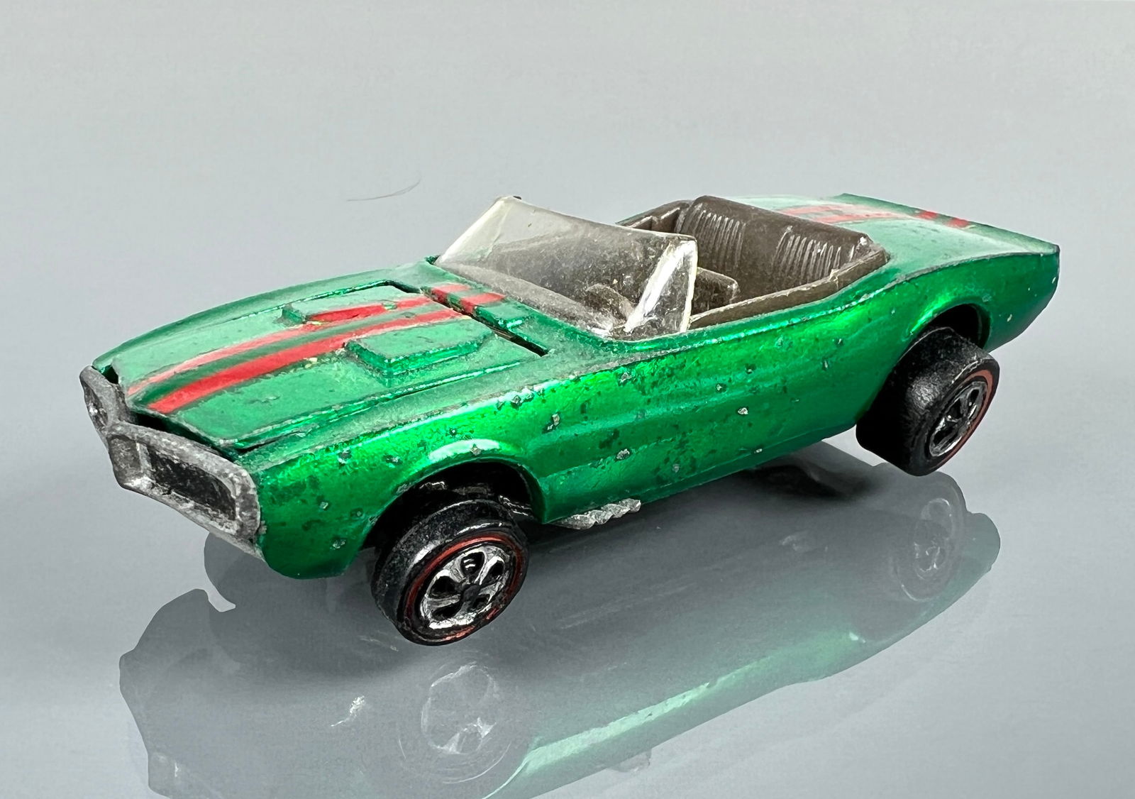 HOT WHEELS - Custom Firebird 1968 US: 6212, Green, Good, light edge wear, paint pops, wheels 75%, kid sticker stripes, gun metal base