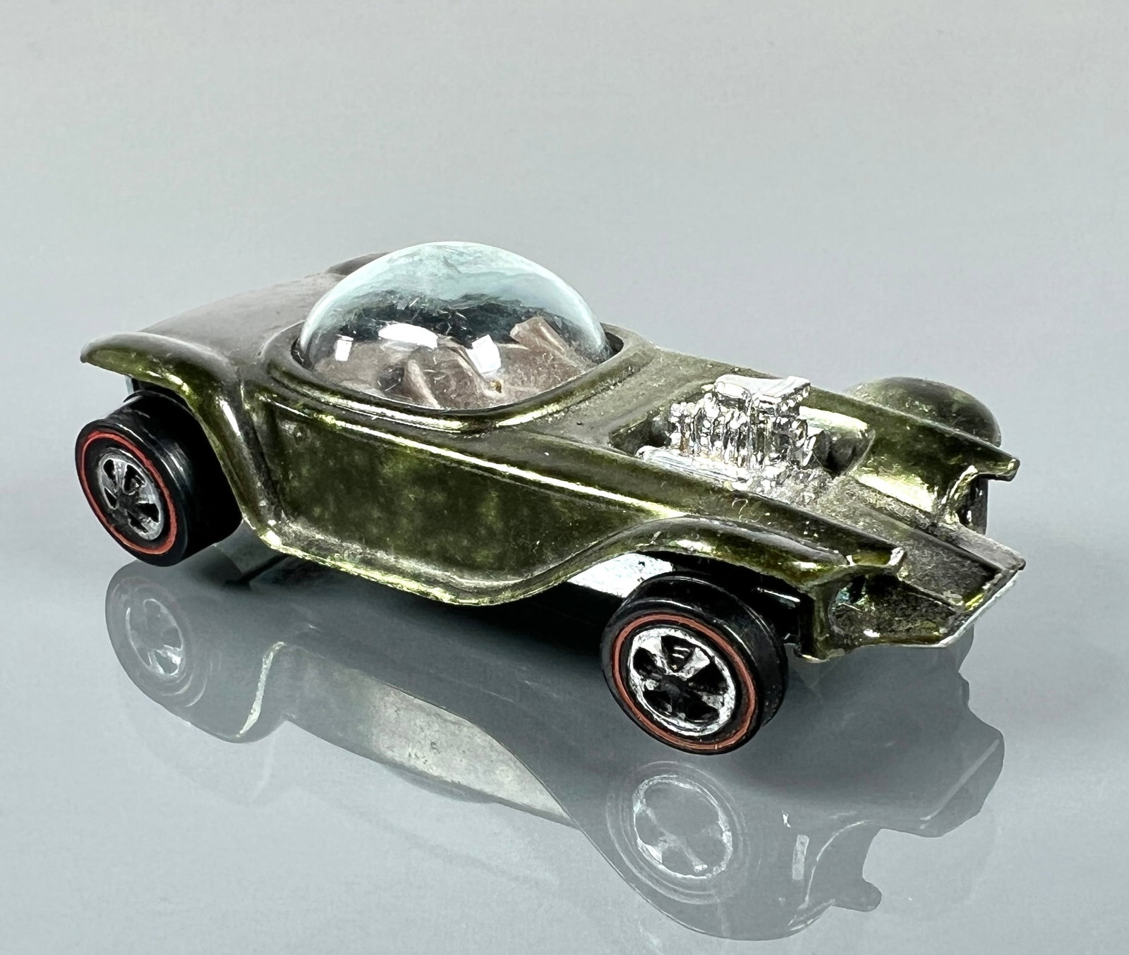 HOT WHEELS - Beatnik Bandit 1968 US: 6217, Toned Olive, VG, few micros, wheels 85%, Exc canopy, satin base