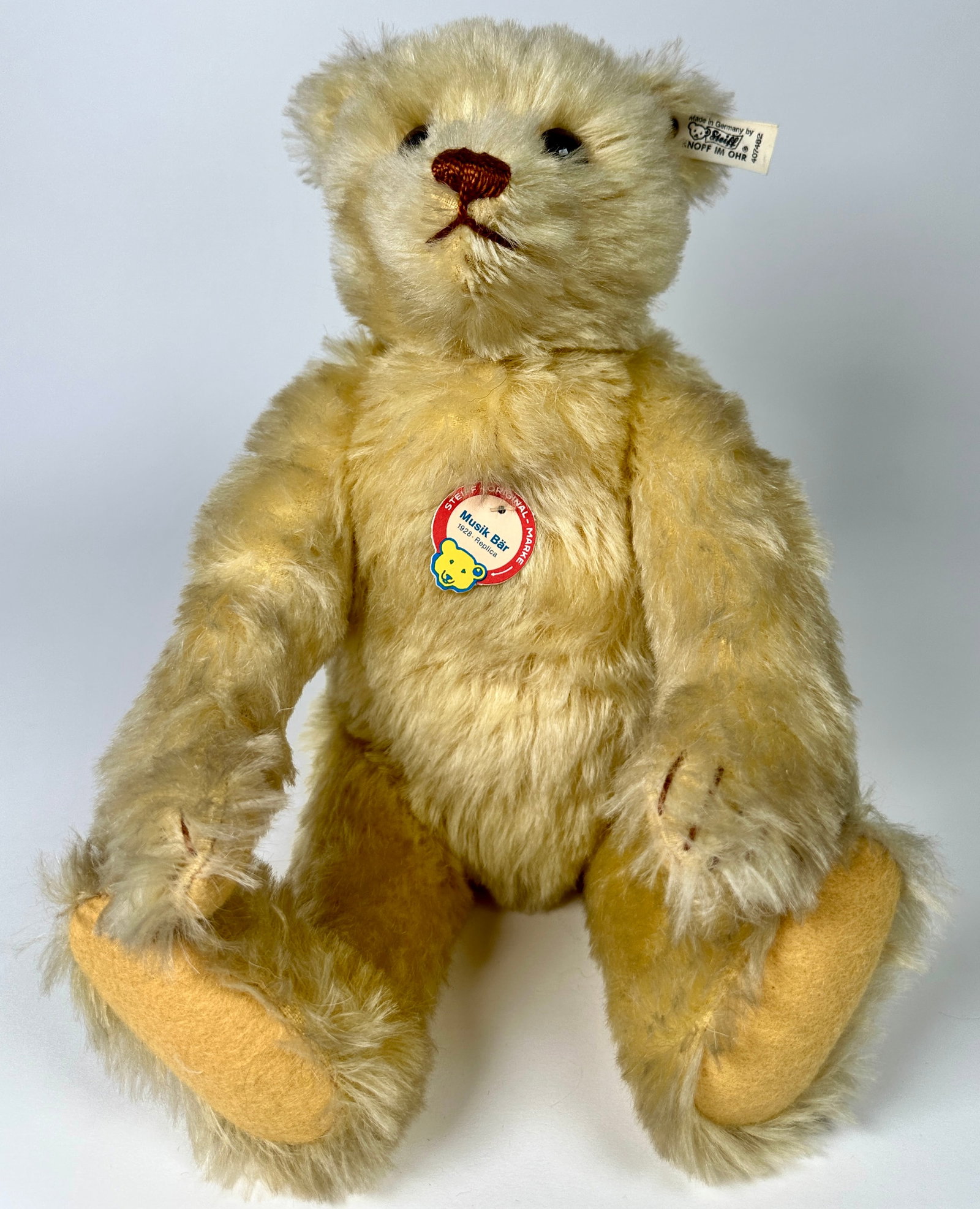 STEIFF - MUSIK BAR YELLOW BEAR: 1928 REPLICA. 15"H
