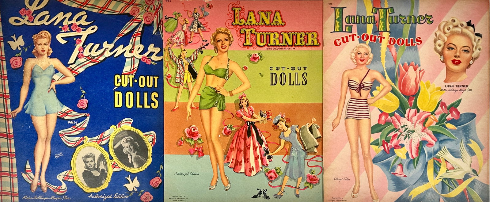 PAPER DOLL BOOK COLLECTION: LOT OF 3. WHITMAN, 1940'S. LANA TURNER TITLES. UNCUT. SUE NAVE COLLECTION.