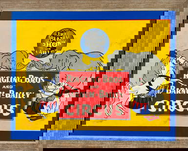 RINGLING BROS. BARNUM BAILEY CIRCUS POSTER: RBBB TITLE WITH ELEPHANTS AND HORSES. HALF SHEET, FRAMED. HAS NOT BEEN EXAMINED OUTSIDE OF FRAME. 26"X32"