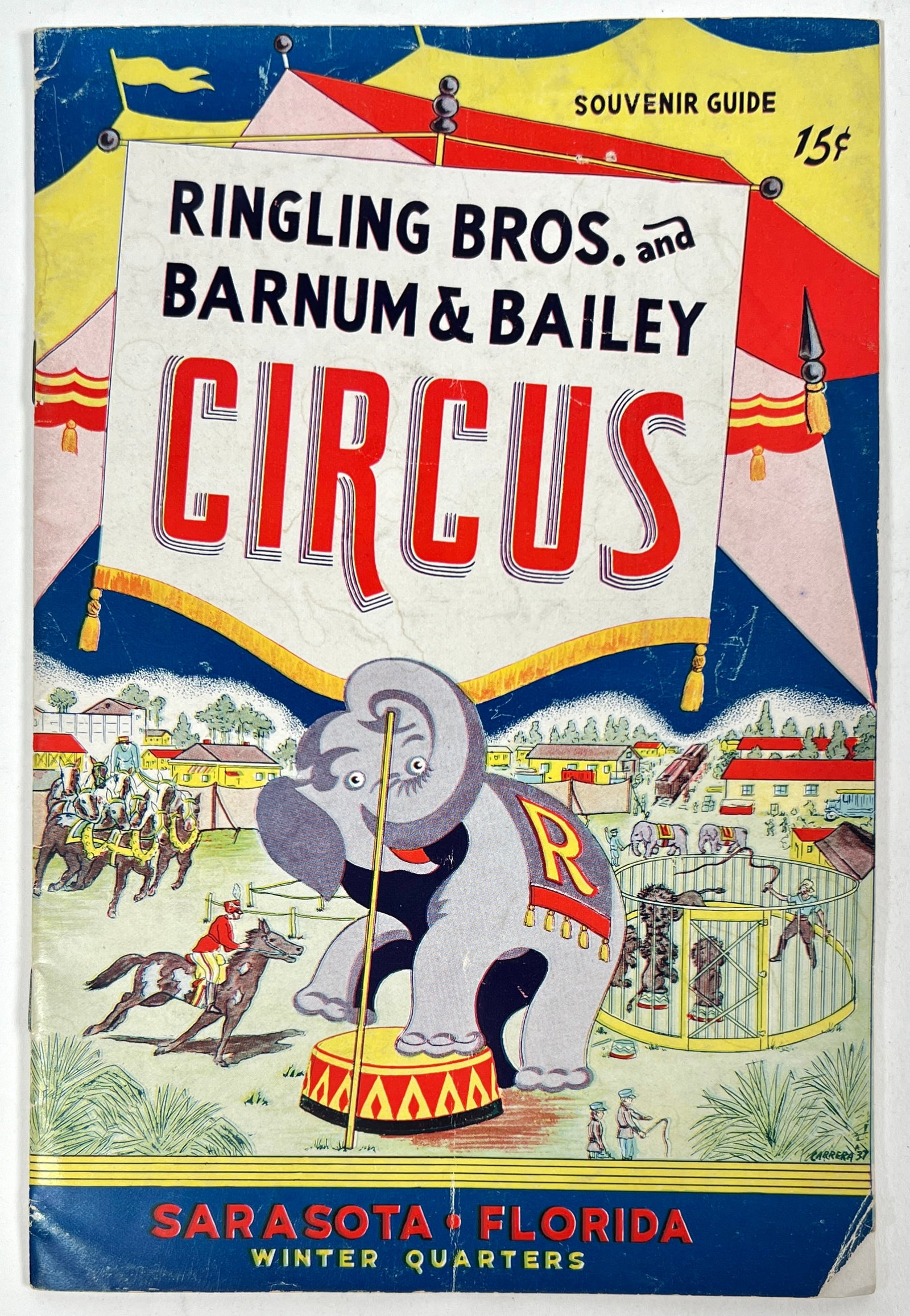 1937 RBBB CIRCUS WINTERQUARTERS SOUVENIR: SARASOTA WINTERQUARTERS SOUVENIR BOOKLET, 1937. G.