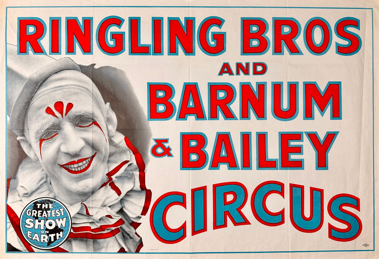 RINGLING BROS. BARNUM BAILEY CIRCUS POSTER: RBBB CIRCUS - PAT VALDO ON TITLE SHEET. ONE SHEET. UNMOUNTED, FOLDS AS ISSUED, VERY GOOD. APPROX. 28"X42"