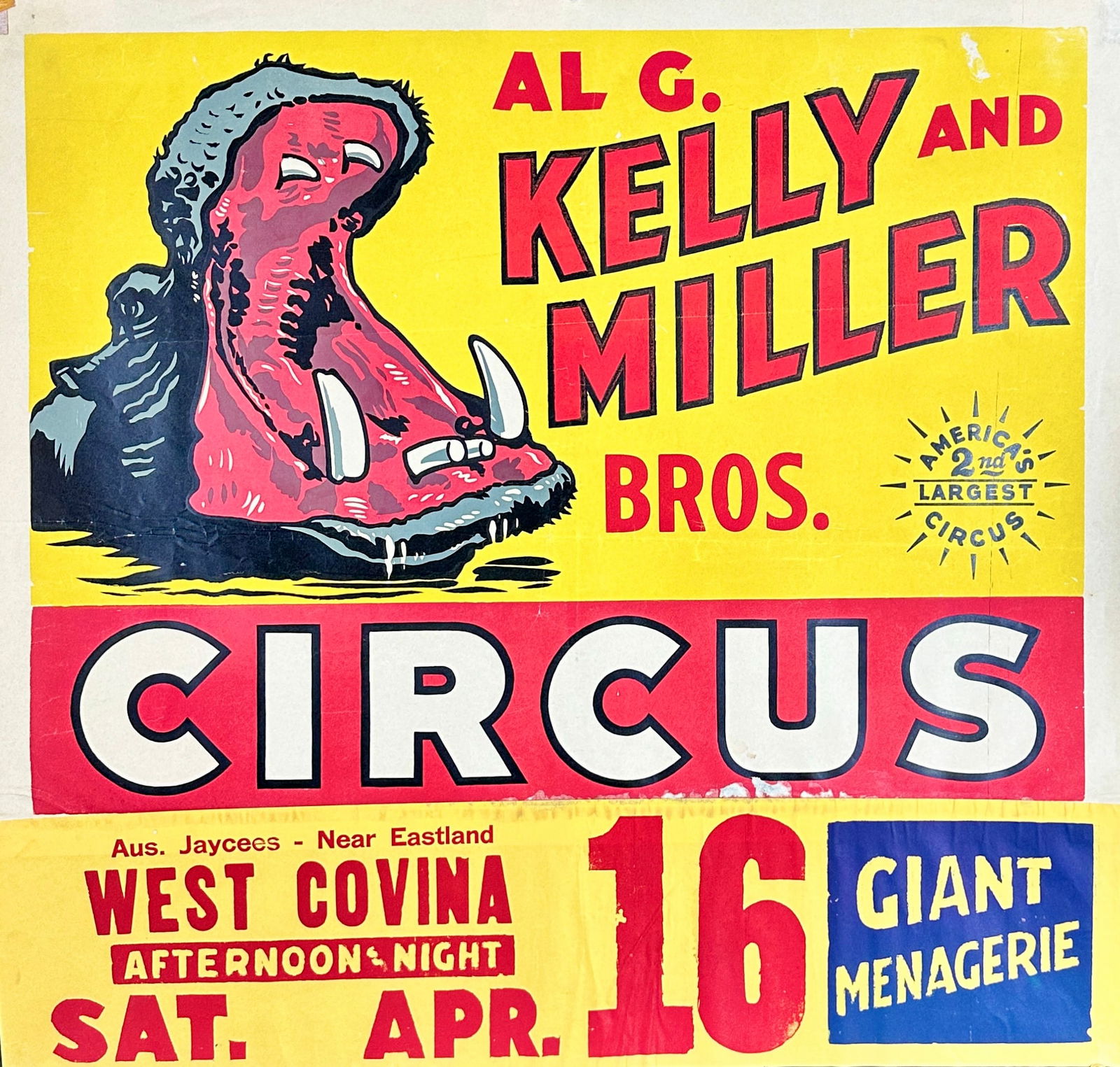 AL G. KELLY MILLER BROS. CIRCUS POSTER (1 of 1)
