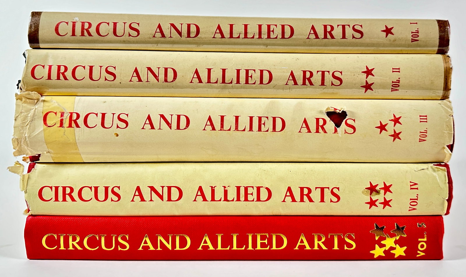 CIRCUS AND ALLIED ARTS - R. TOOLE STOTT: COMPREHENSIVE WORLD BIBLIOGRAPHY (1500-1982) IN FIVE VOLUMES, R. TOOLE STOTTE. FOUR WITH JACKETS.