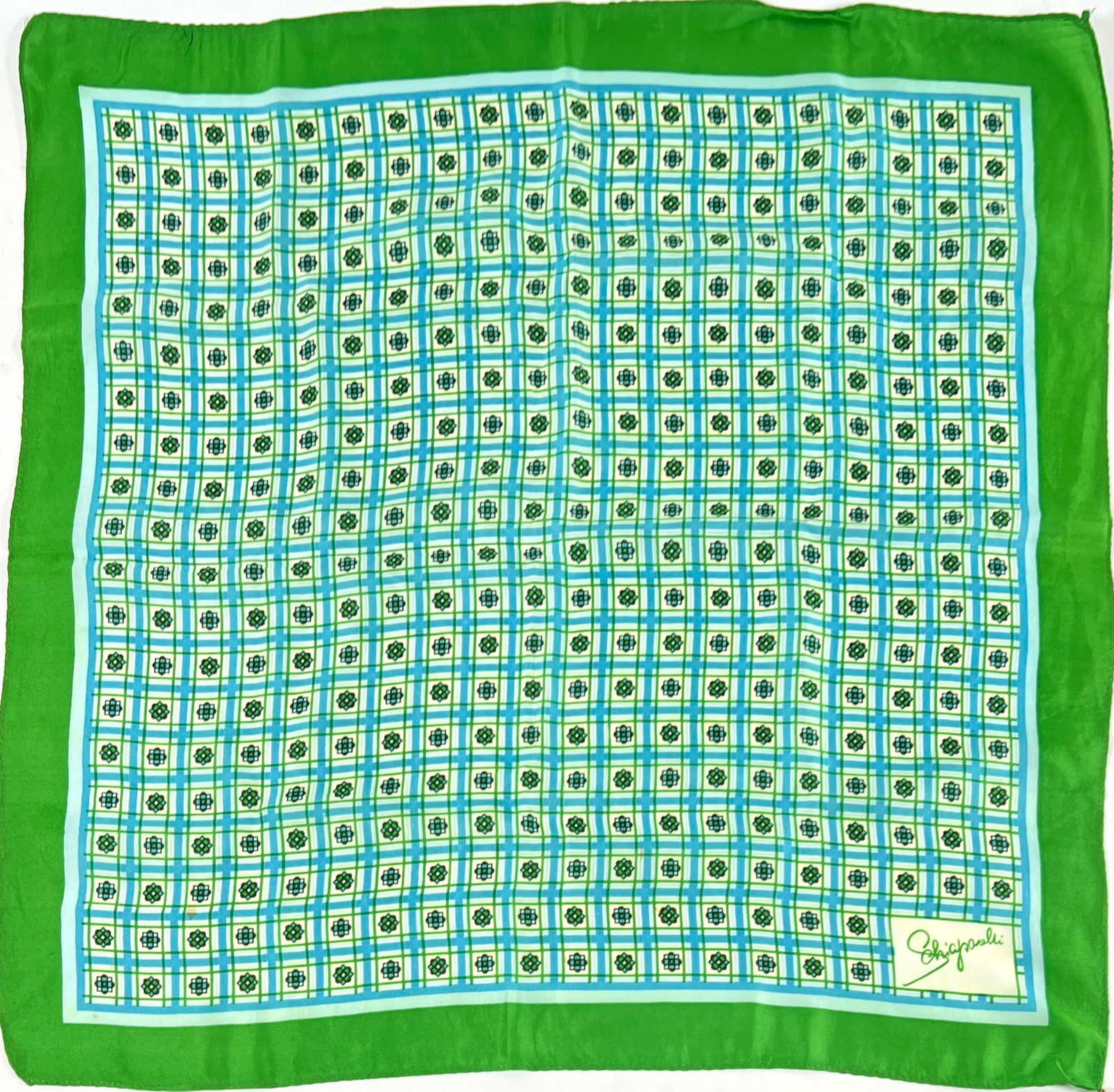 SCHIAPARELLA SILK SCARF: CLEAN. 22"X32"