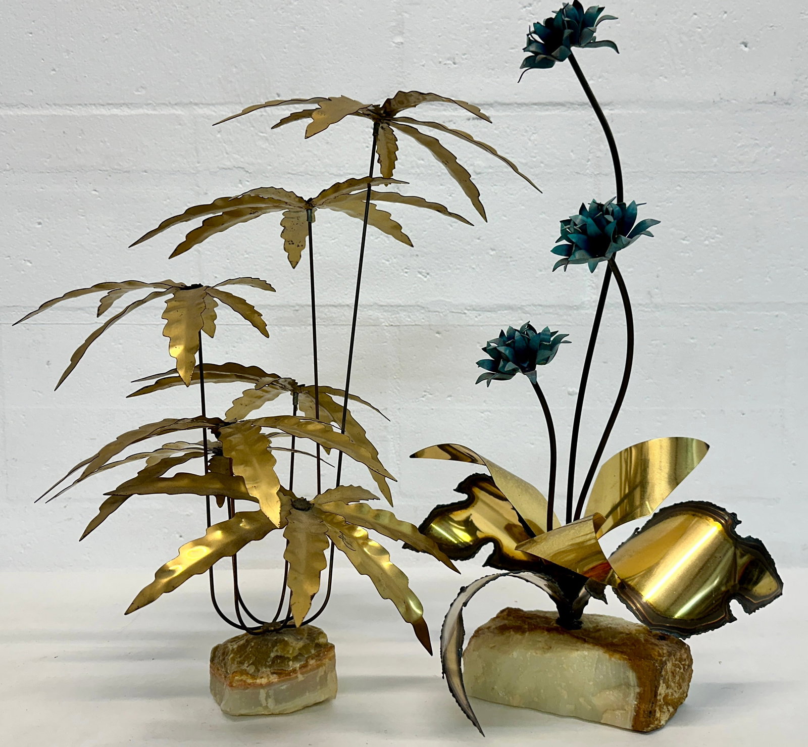 MANNER OF JERE ART SCULPTURES: MIXED METALS ON ORGANIC BASE. 19"H