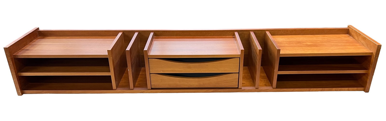TEAK DESK TOP ORGANIZING STATION: 48"W, 9"D, 7".