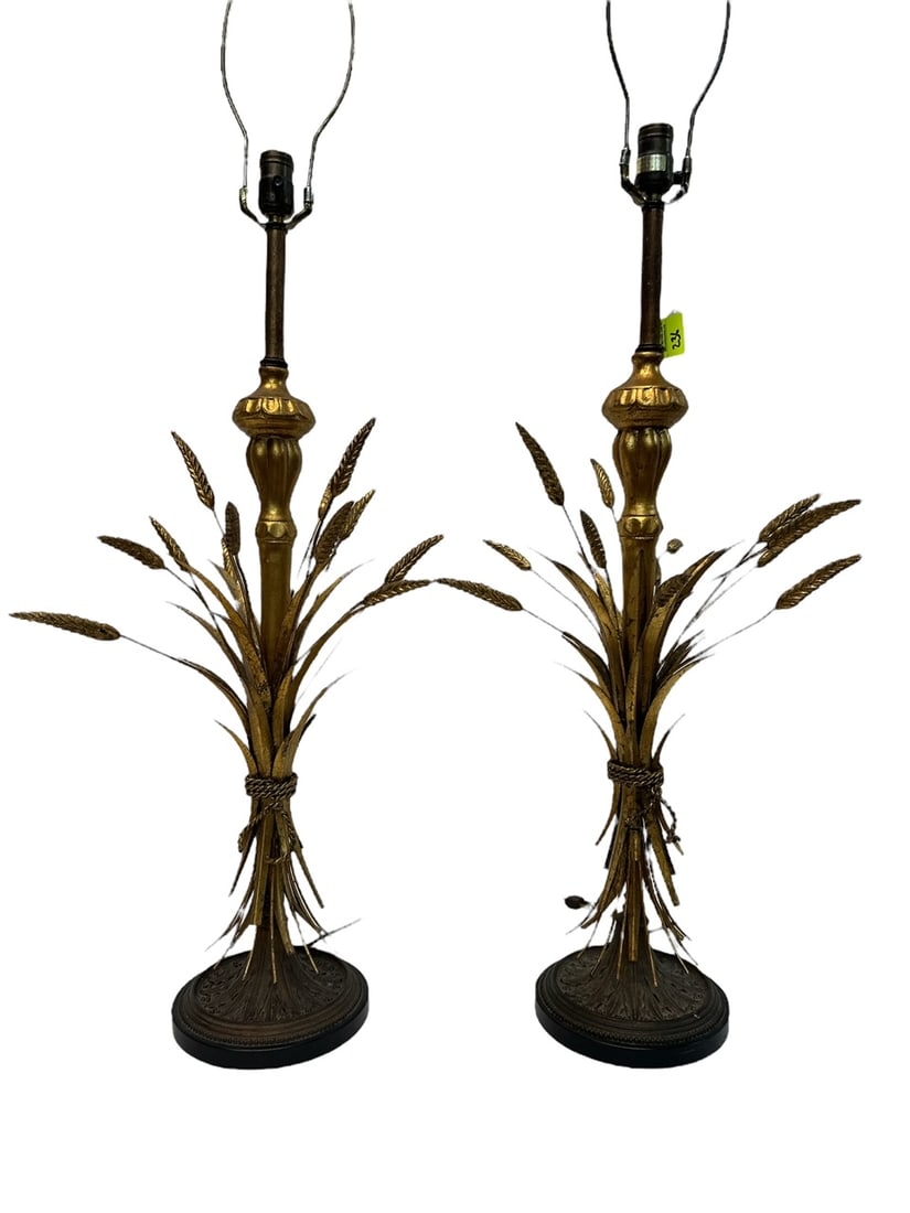 FREDERICK COOPER - CHICAGO LAMPS: HOLLYWOOD REGENCY GILT METAL FORM. LABEL ON SOCKET. 33" BASE TO SOCKET.