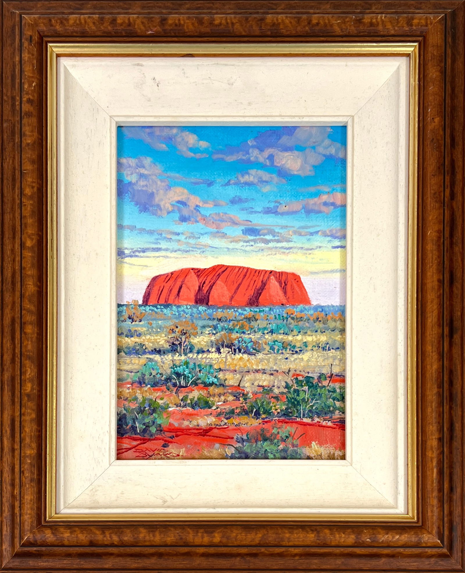 DAVID BYARD PAINTING: DAVID BYARD (AUSTRALIA, B.1943) OIL ON BOARD LANDSCAPE PAINTING, FRAMED. 12"X15"