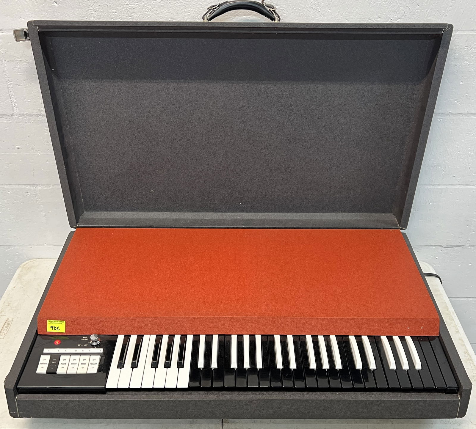 VOX JAGUAR ORGAN: POWER CORD, POWERS ON, INTERMITTENT SOUND. 36"X22"X8". 41 POUNDS.