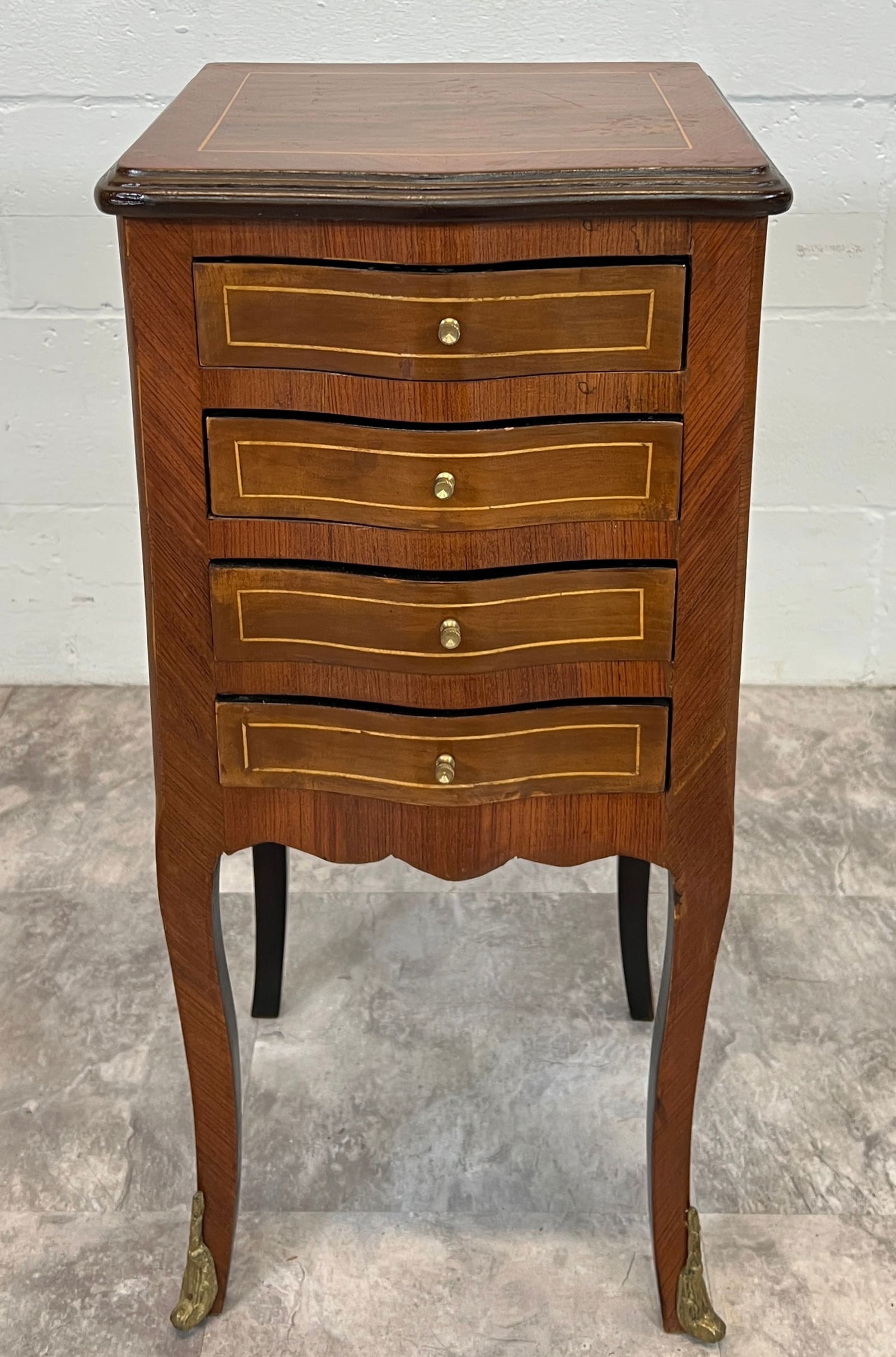 PETITE FRENCH COMMODE: FOUR DRAWER ACCENT CABINET. 13"W, 11"D, 28"H