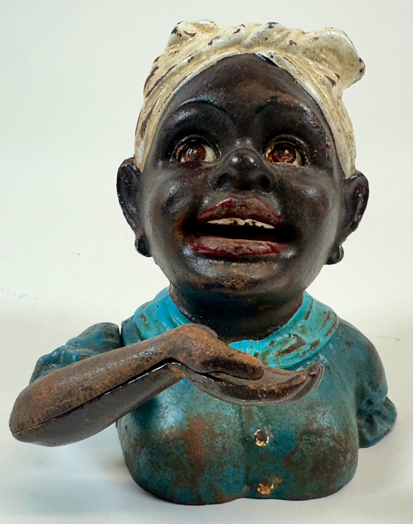 JOHN HARPER CAST IRON ANIMATED MAMMY BANK: 6"H