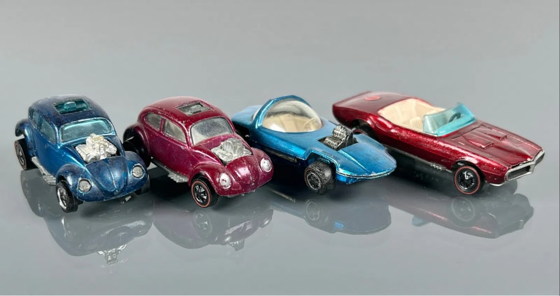 HOT WHEELS - HW REDLINE SWEET 16: SILHOUETTE ORIGINAL, HK VW, U.S. VW, HK CUSTOM FIREBIRD. HAVE BEEN TOUCHED UP BUT NOT DRILLED