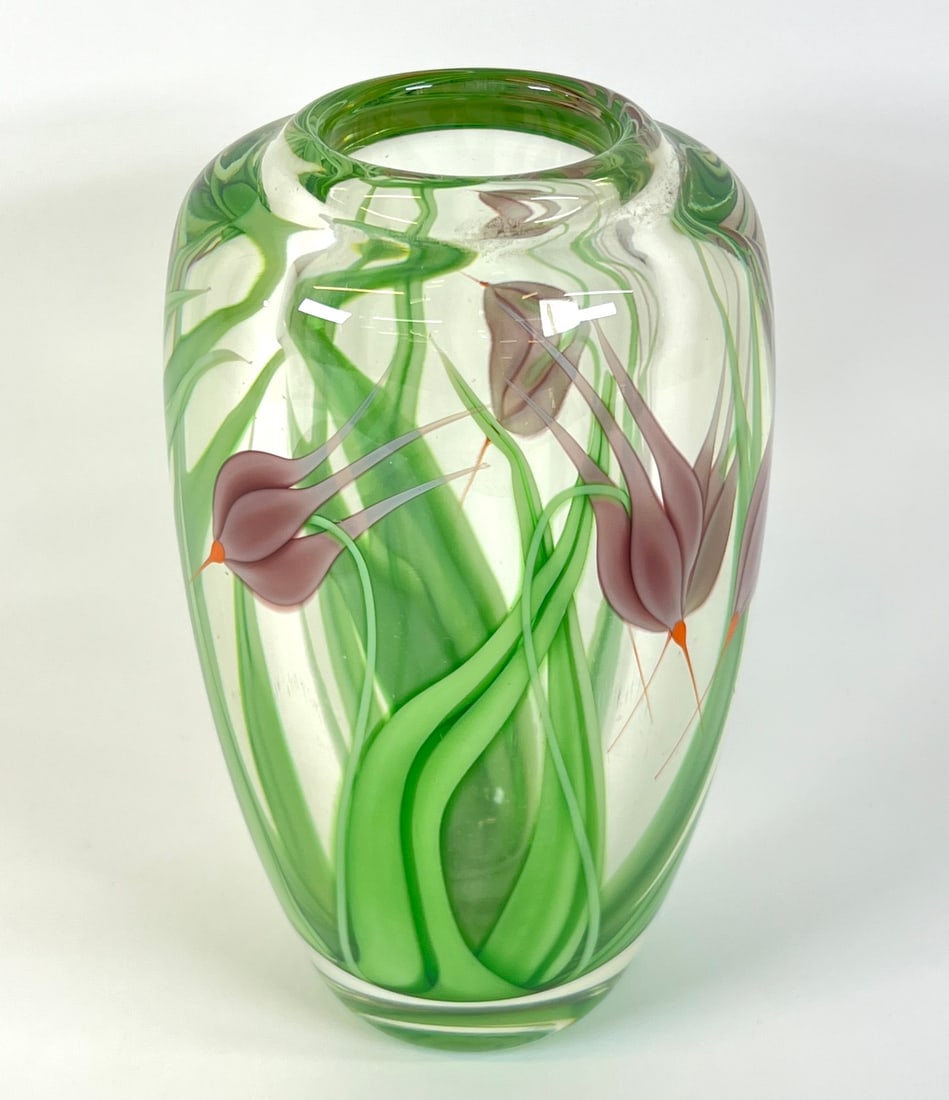 ORIENT & FLUME ART GLASS VASE: SIGNED SCOT BEYERS. 9.5"h