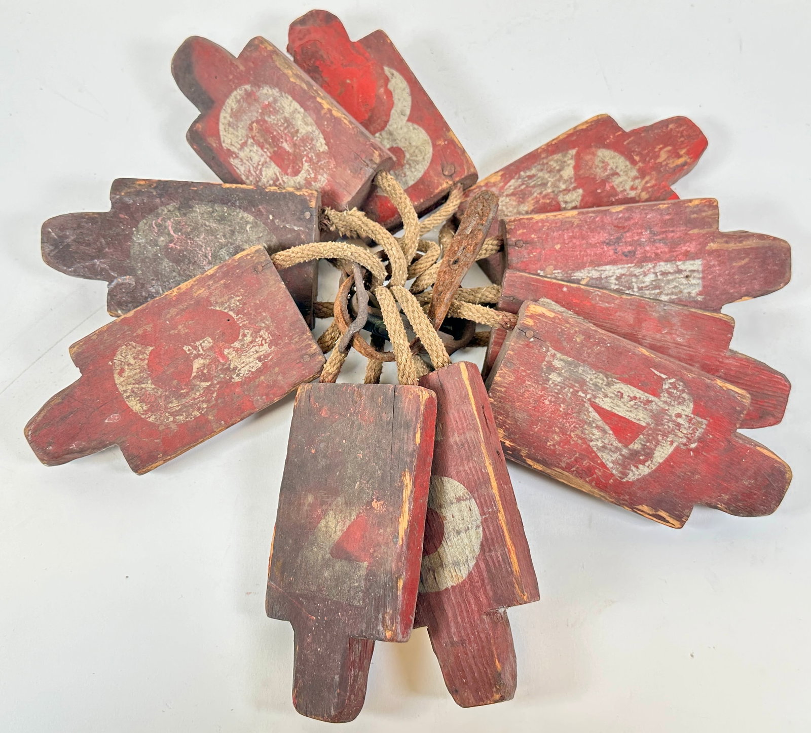 CIRCUS HORSE ACT: PICK-A-PONY INTELLIGENT HORSE/PONY PROP WHERE IN THE ANIMAL CHOOSES A NUMBER ON COMMAND. TABBED WOODEN NUMBERS ON ROPE. WOODEN PORTION IS 3"X6"