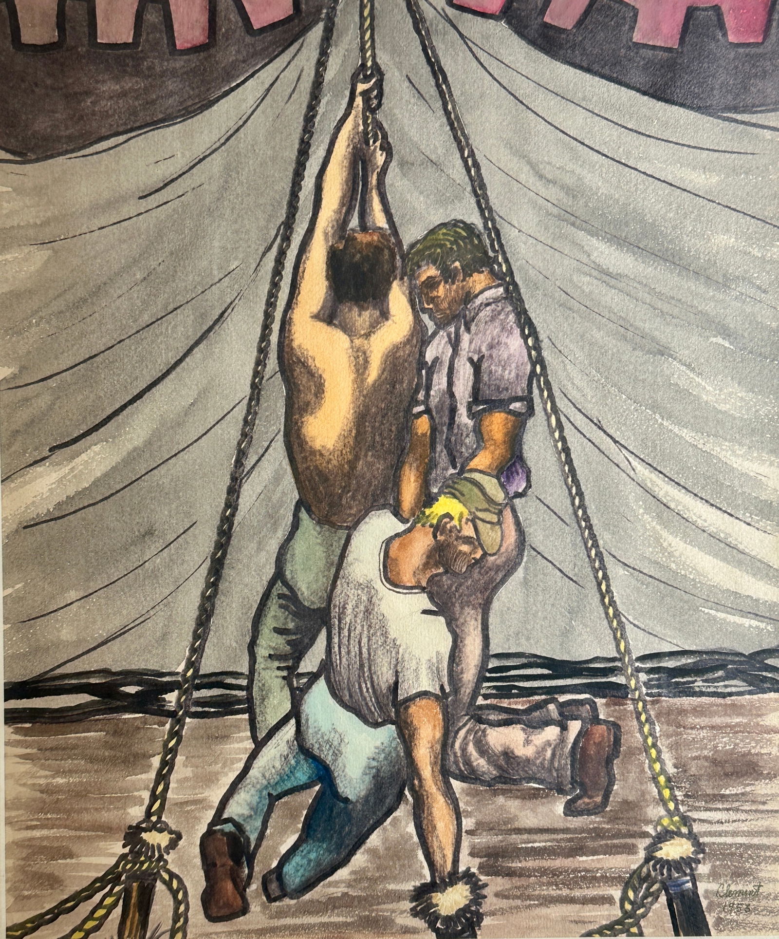 CLEMENT MIXED MEDIA CIRCUS PAINTING (1 of 2)
