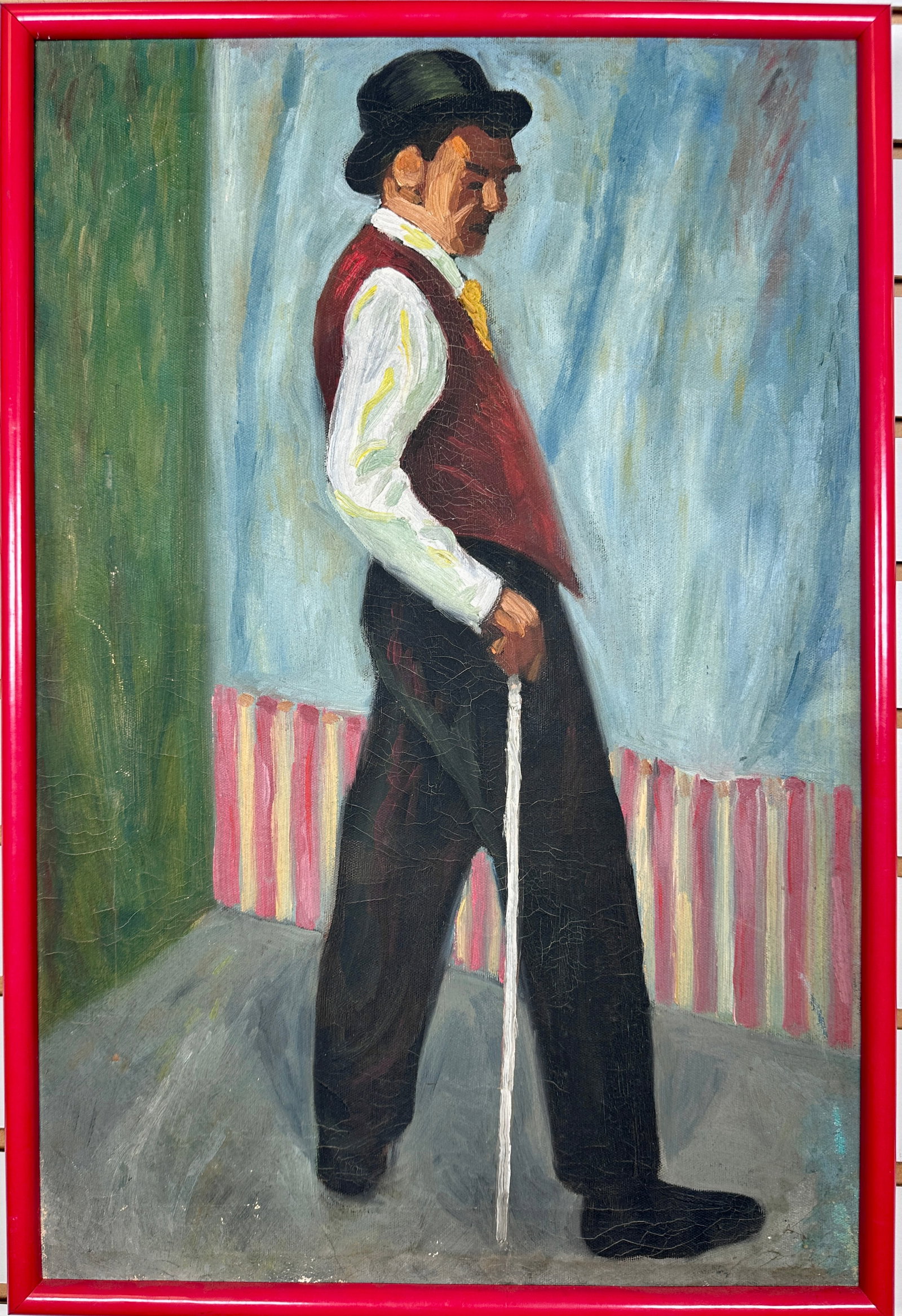 O/C PAINTING OF A CIRCUS MAN: SIGNED ZALSTEIN ON THE STRETCHER FRAME, OIL ON CANVAS PAINTING. 17"X24"