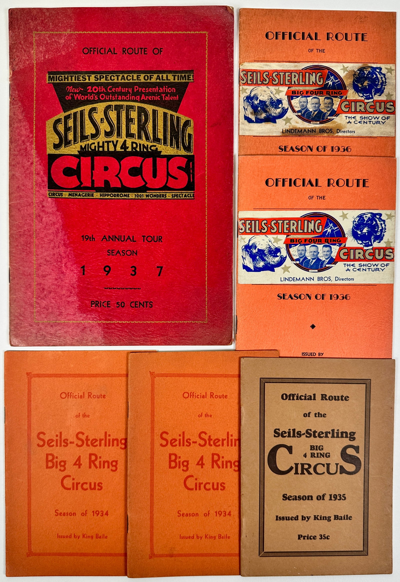 SEILS-STERLING CIRCUS ROUTE BOOKS: 1934-1937