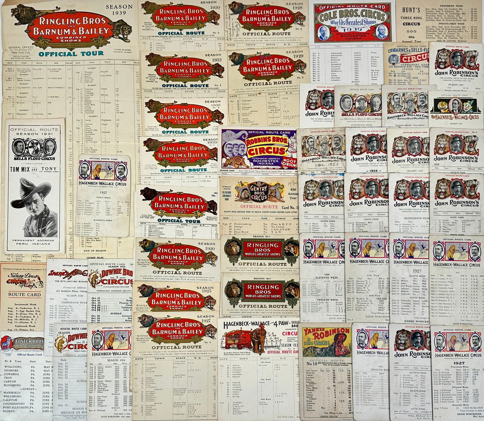 COLLECTION OF CIRCUS ROUTE CARDS (1 of 5)
