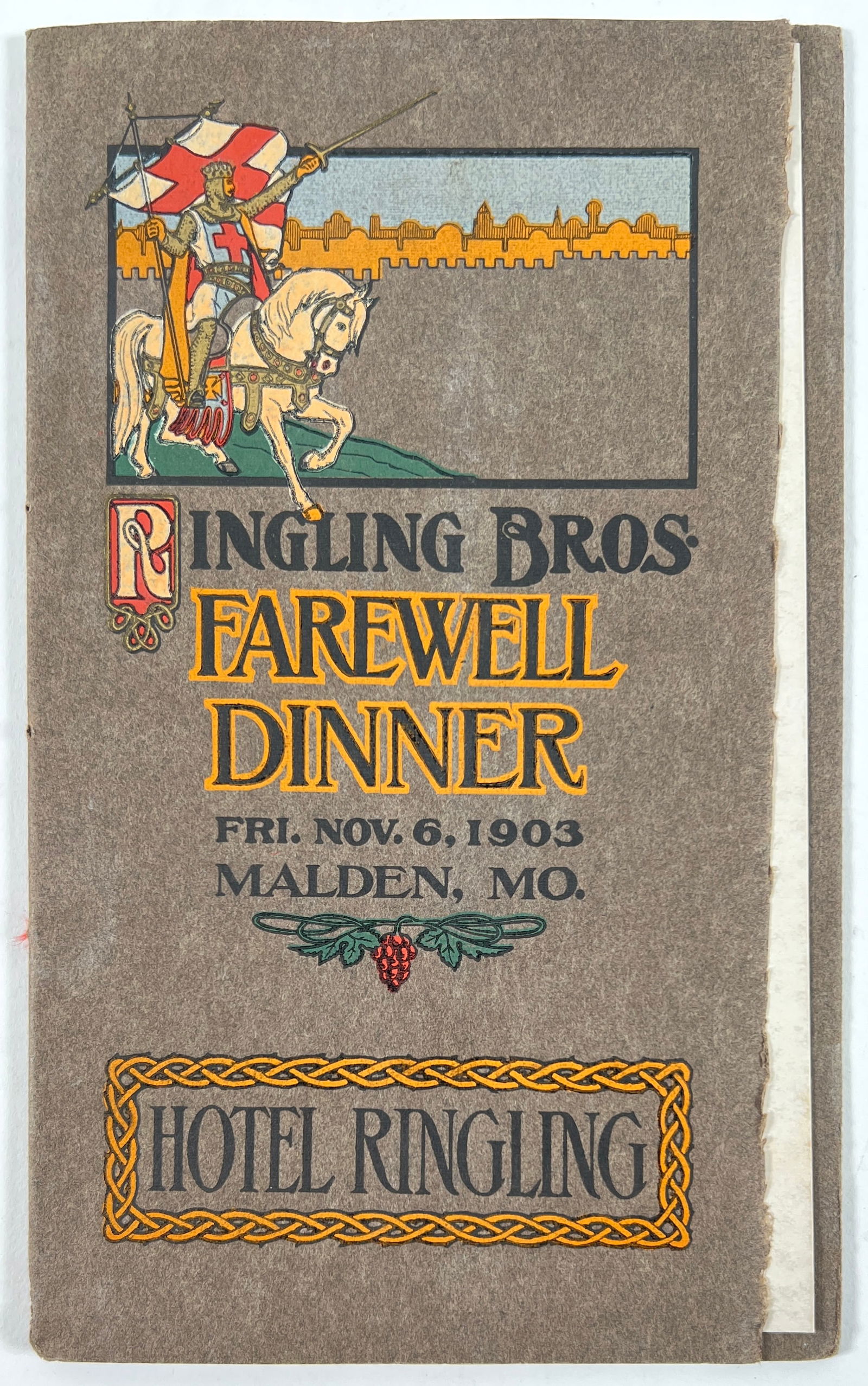 1903 RINGLING BROS. FAREWELL DINNER MENU (1 of 1)