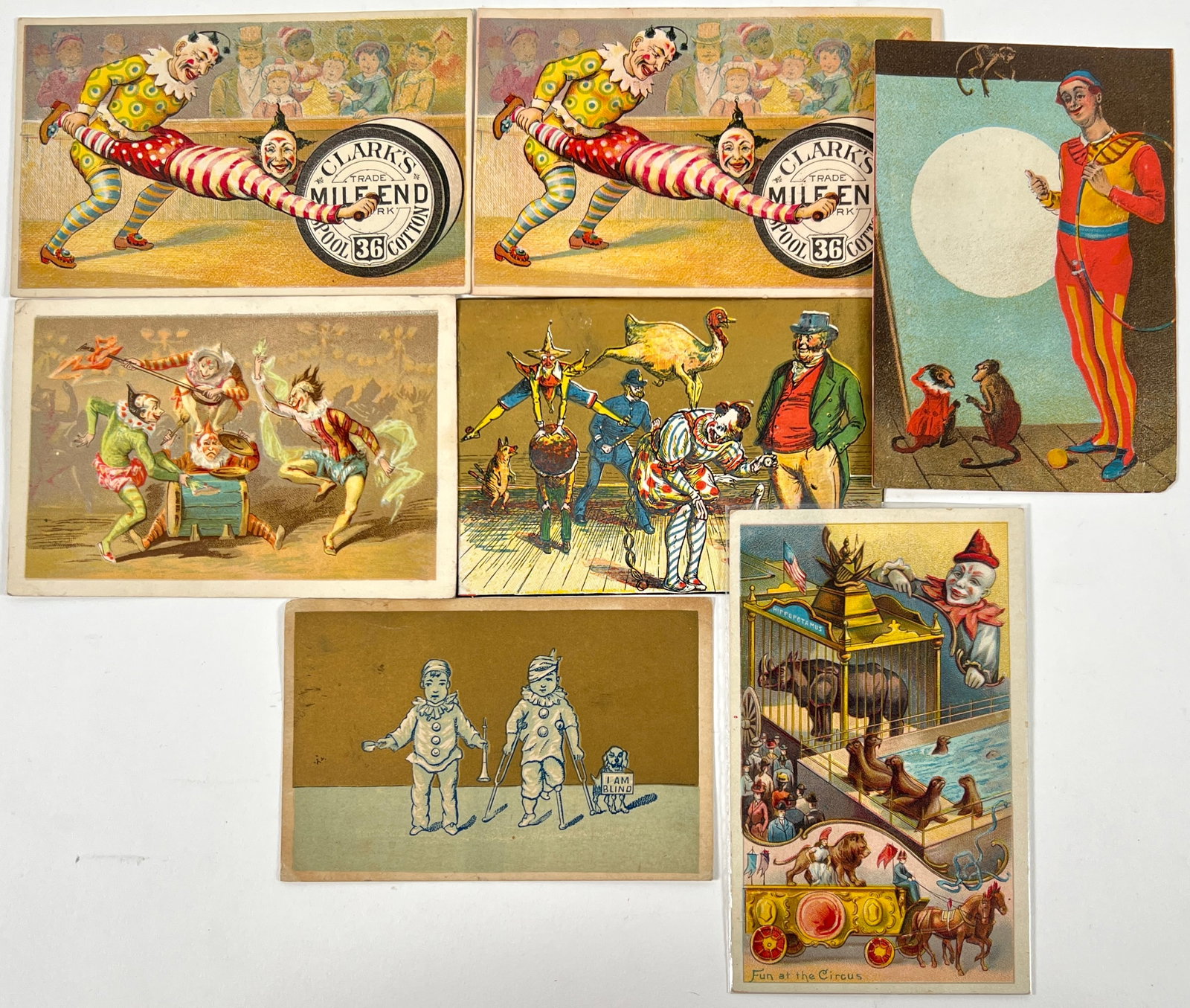 TRADE ADVERTISING CARDS - CIRCUS CLOWNS: COLLECTION OF TURN OF THE CENTURY AND EARLIER TRADE CARDS