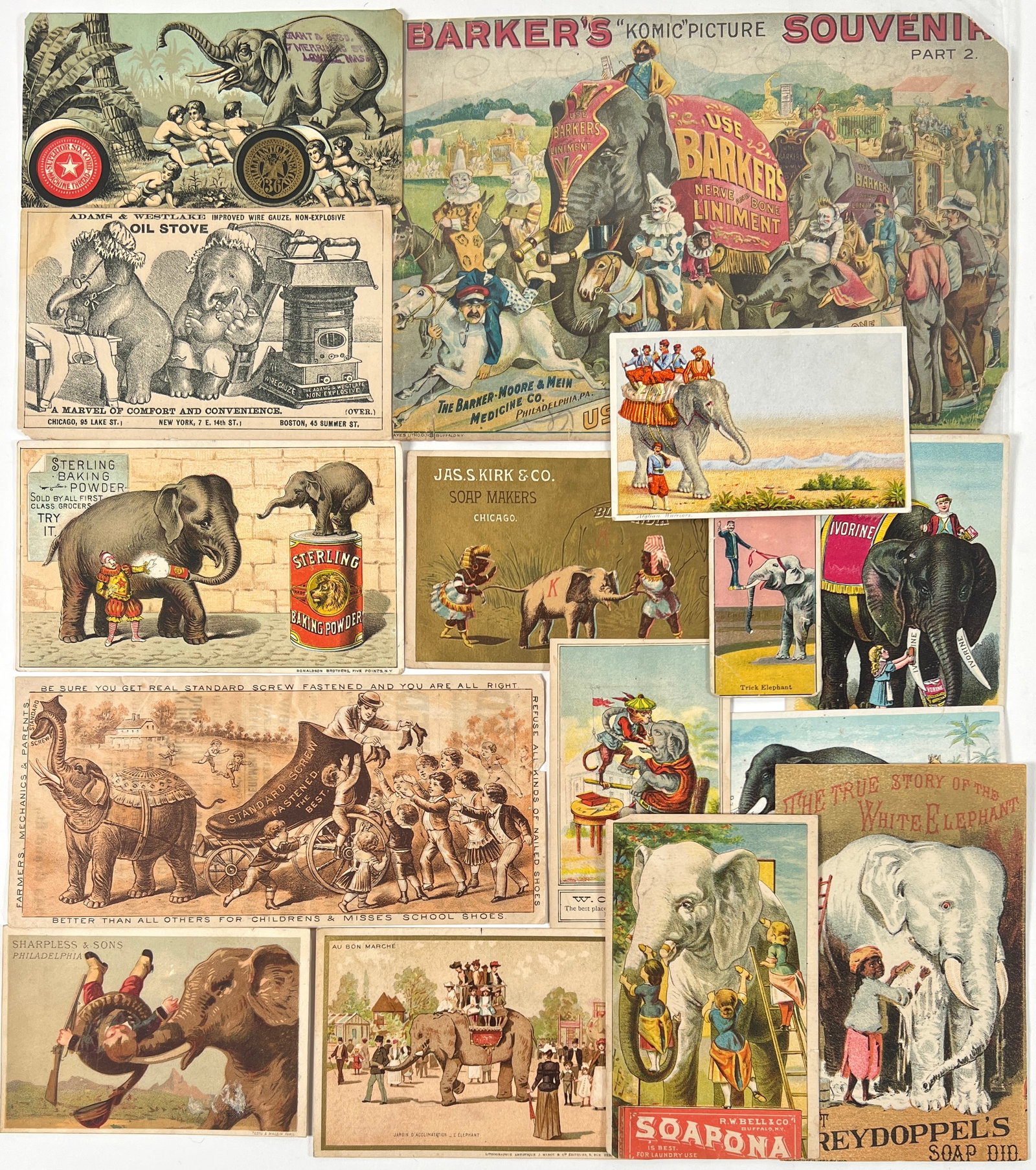 TRADE ADVERTISING CARDS - CIRCUS ELEPHANTS: COLLECTION OF TURN OF THE CENTURY AND EARLIER TRADE CARDS