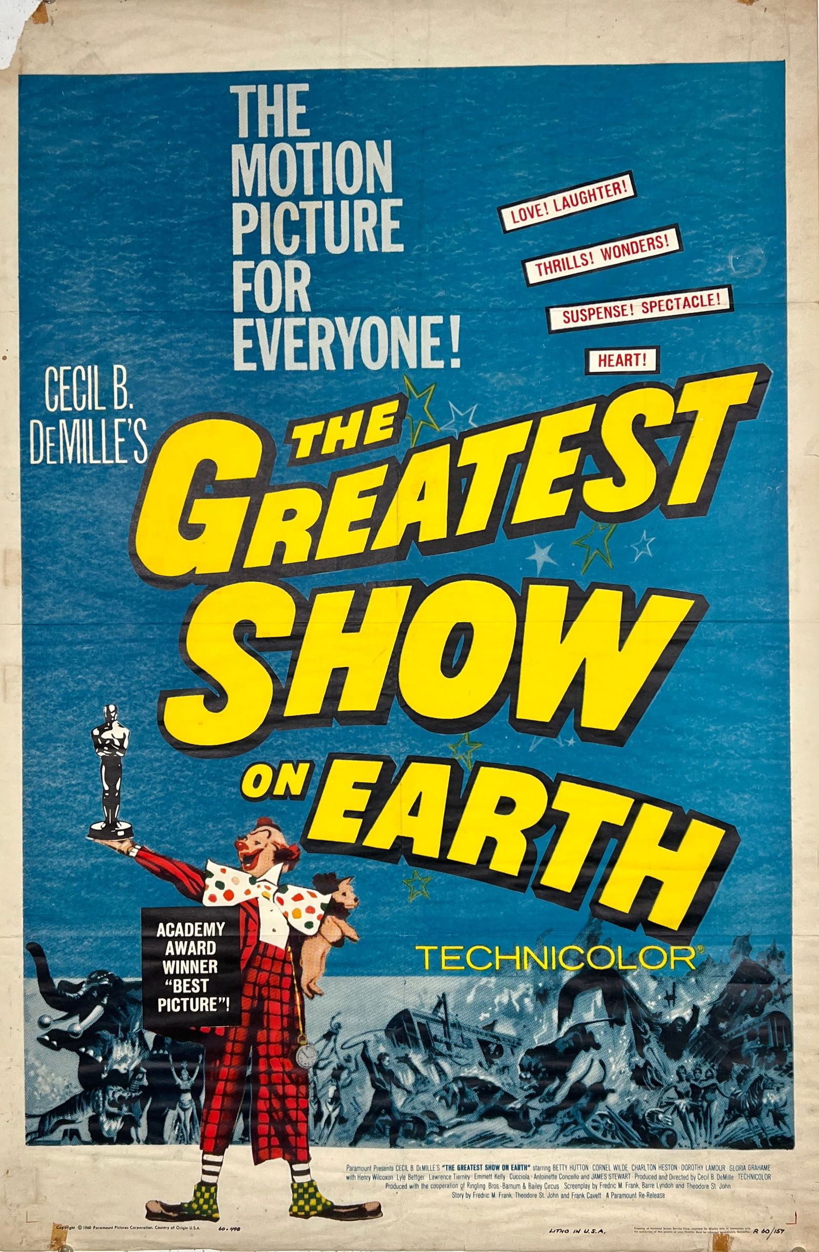 THE GREATEST SHOW ON EARTH MOTION PICTURE POSTER (1 of 1)