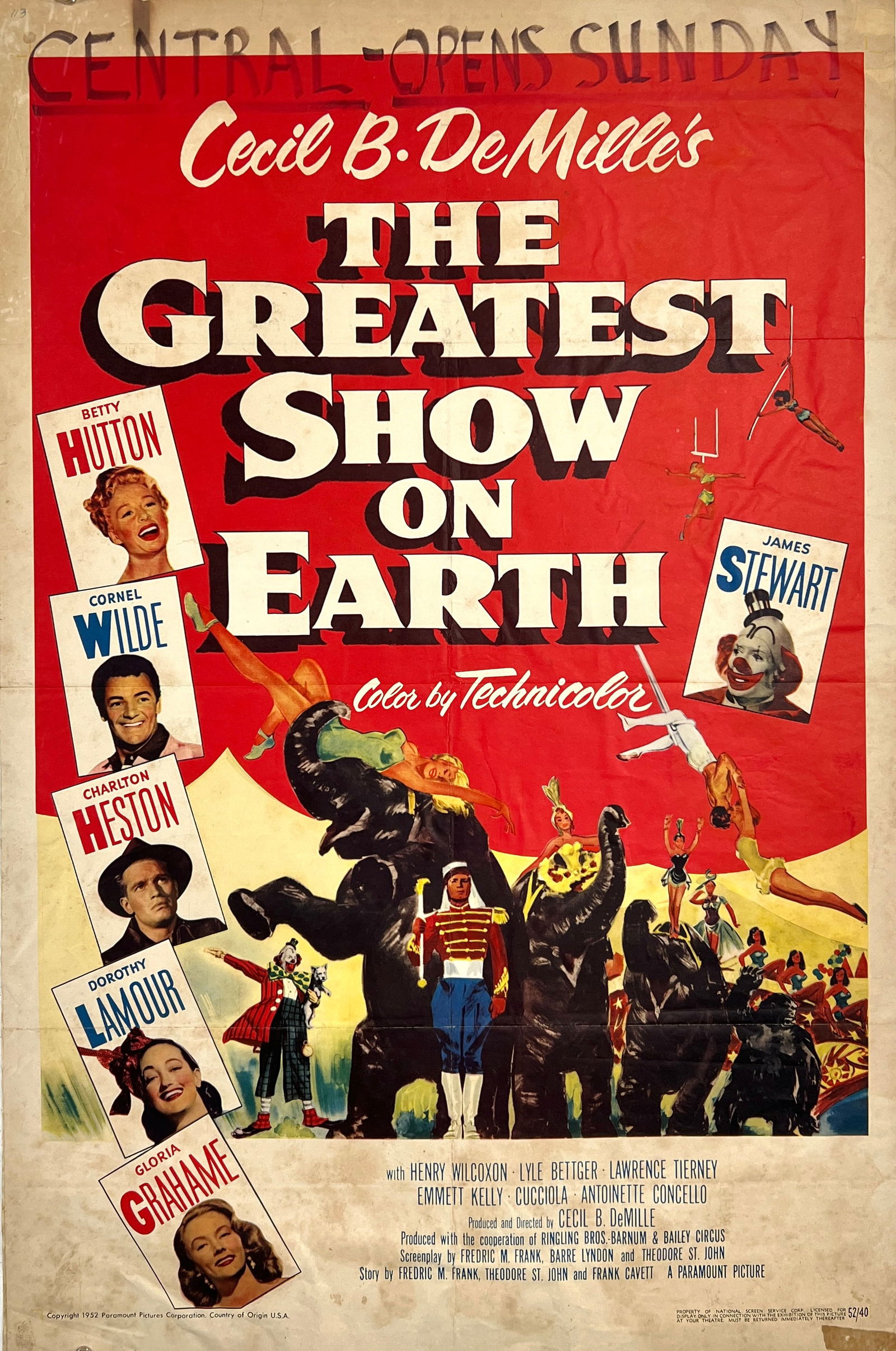 THE GREATEST SHOW ON EARTH MOTION PICTURE POSTER (1 of 1)
