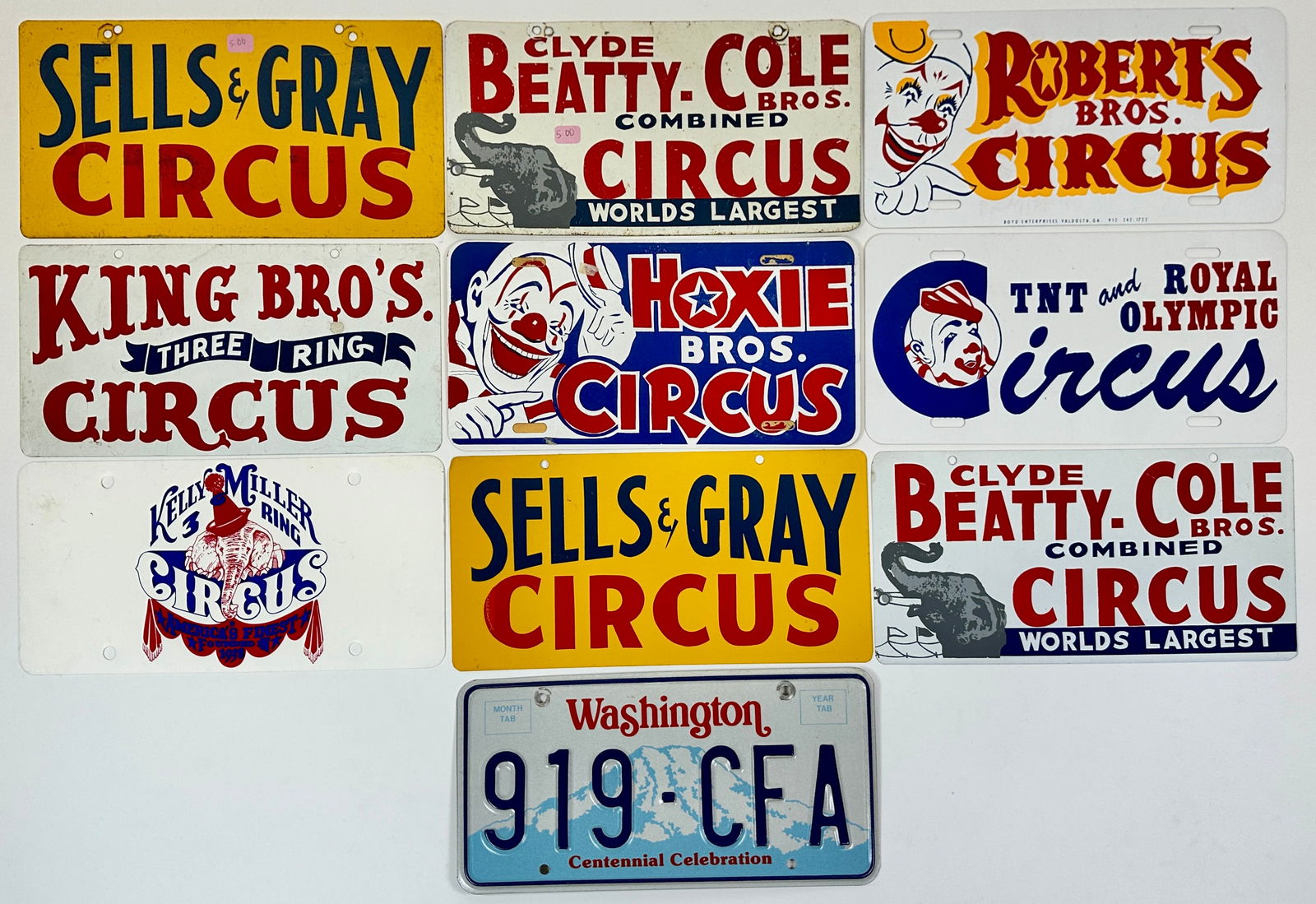 SOUVENIR CIRCUS AUTO TAG LICENSE PLATES (1 of 1)