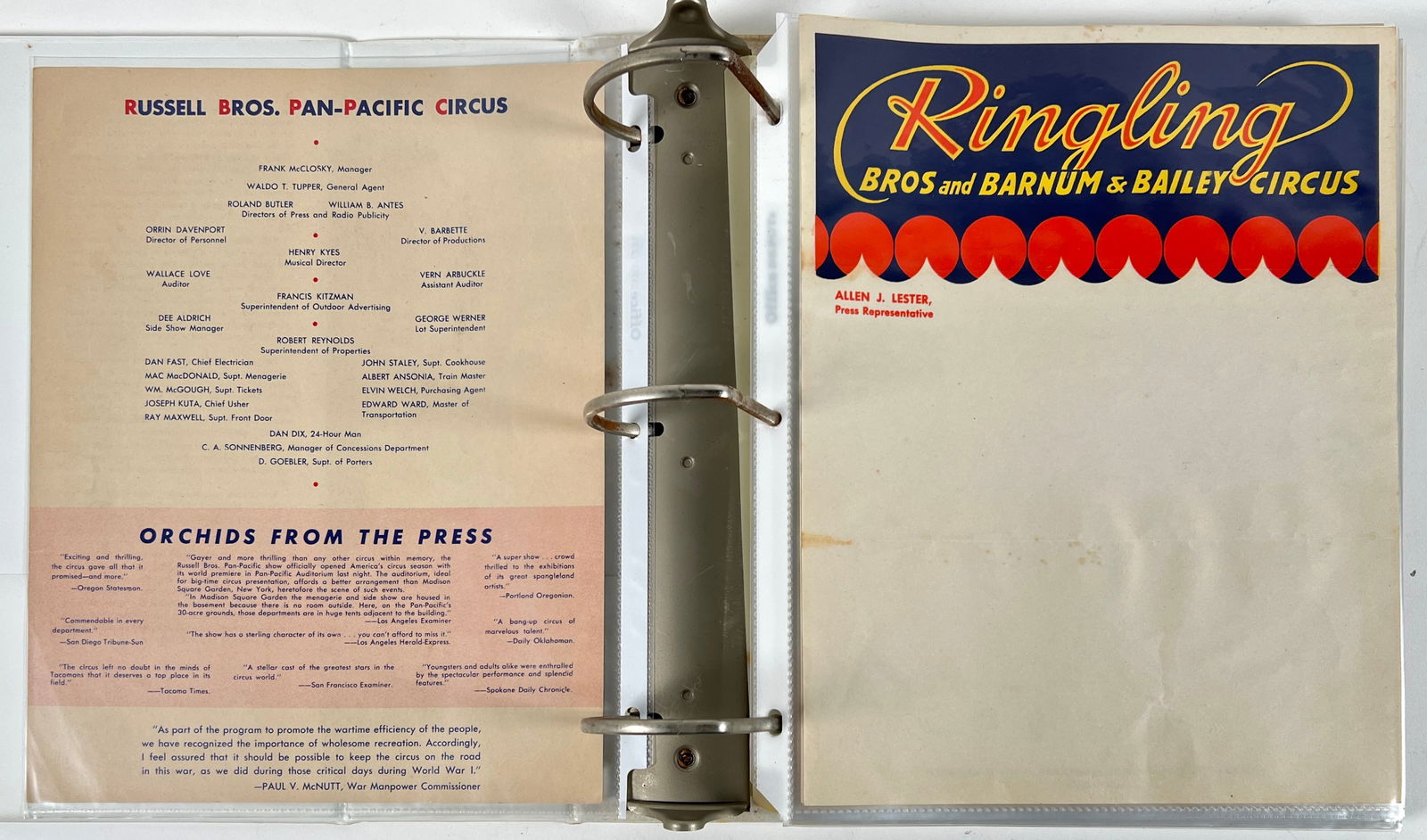COLLECTION OF CIRCUS LETTERHEADS (1 of 11)