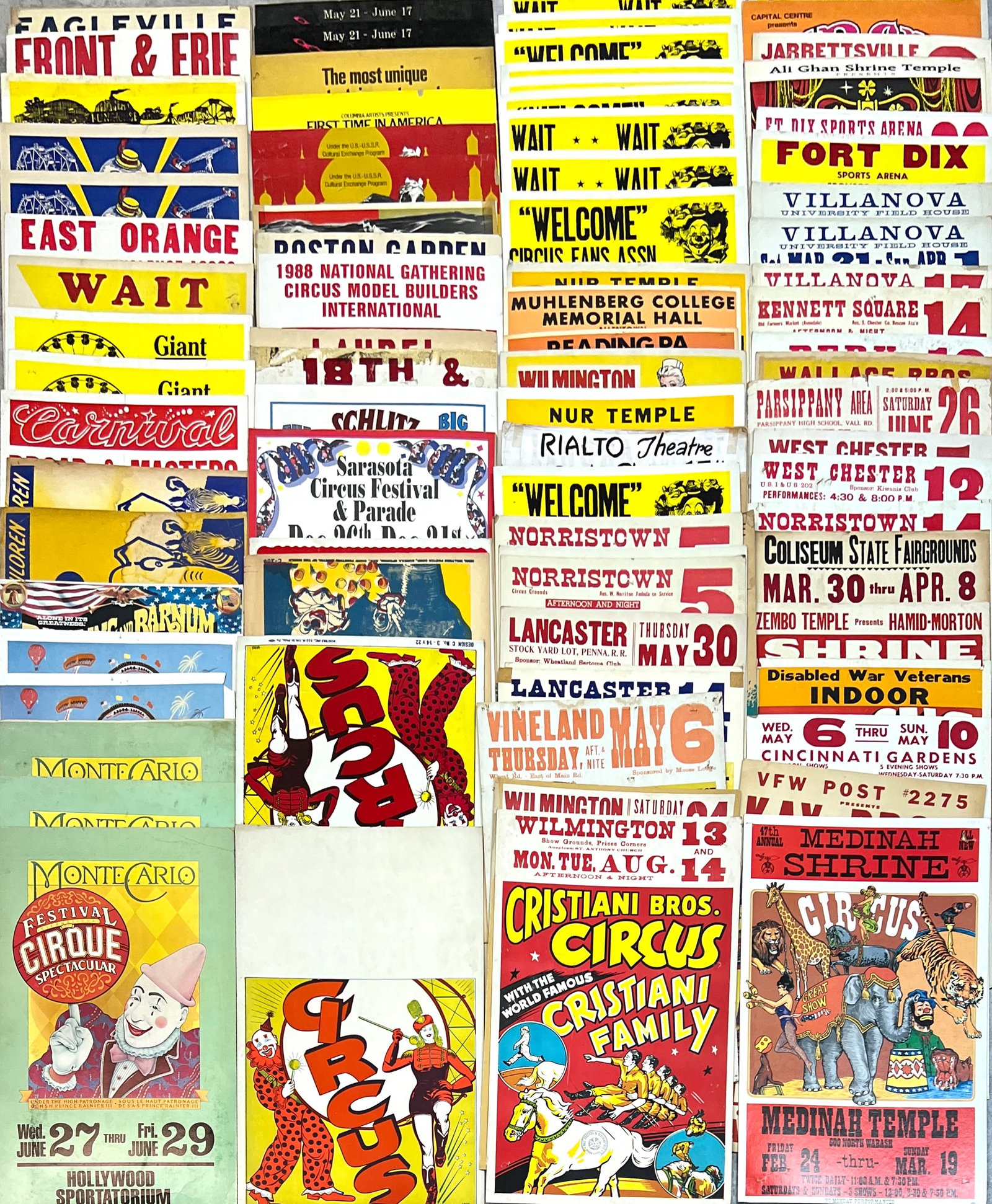 COLLECTION OF CIRCUS ADVERTISMENTS: VARIOUS HEAVY STOCK STYLE PAPER, WINDOW CARDS. 1970'S ON. 14"X22"