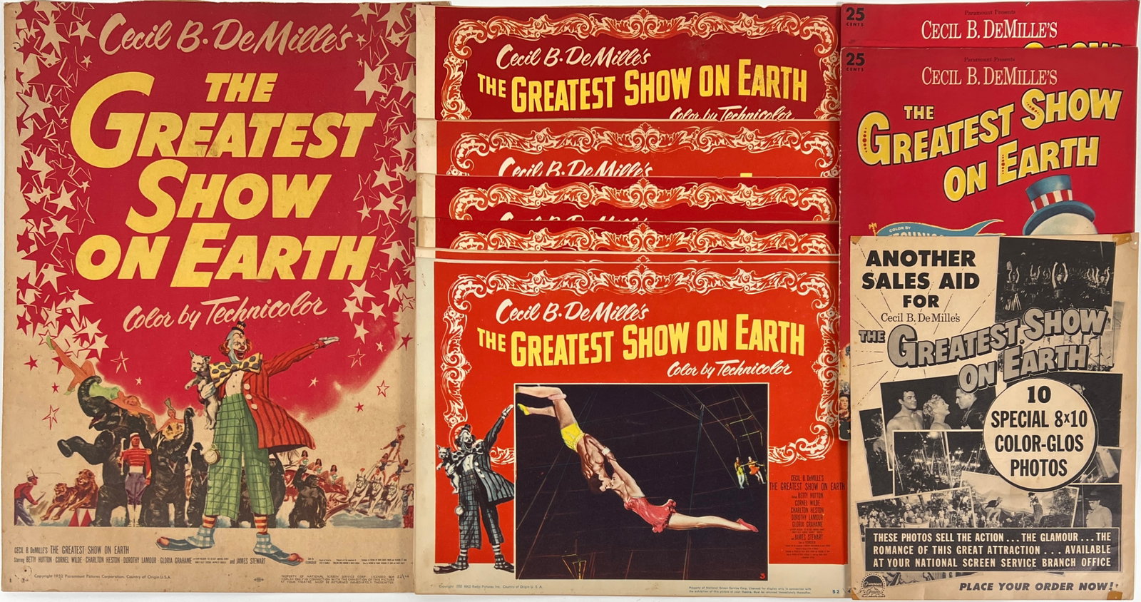 GREATEST SHOW ON EARTH MEMORABILIA: INCLUDES PROGRAM, LOBBY CARDS, WINDOW CARD.