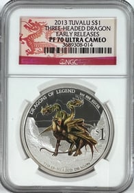 2013 TUVALU - THREE HEADED DRAGON PF70