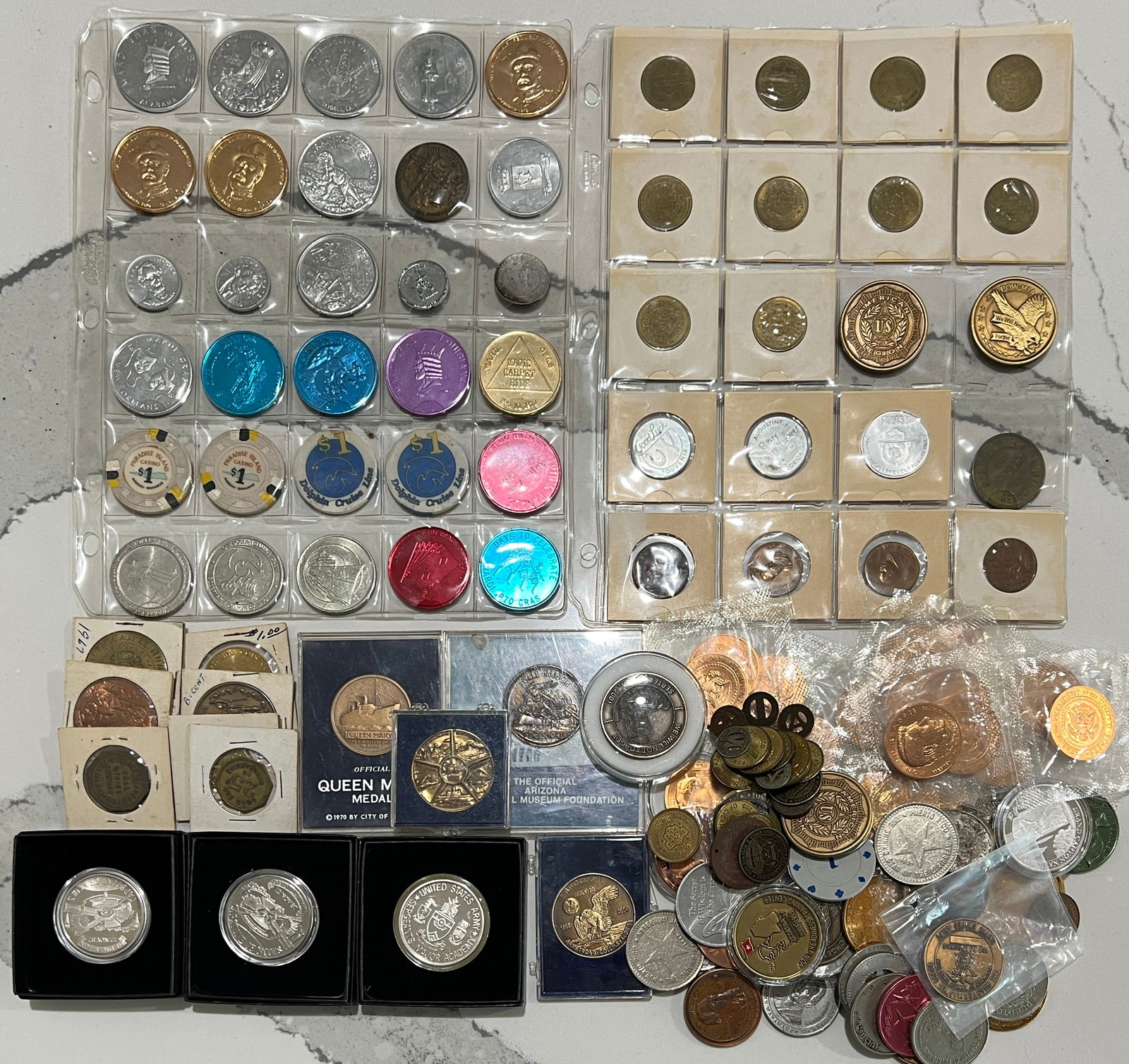 ESTATE EXONUMIA COLLECTION: TOKENS, MEDALS, CHALLENGE COINS AND MORE