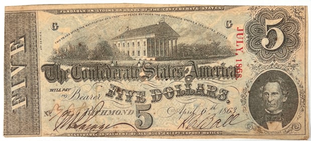 1863 CONFEDERATE STATES OF AMERICA $5 NOTE