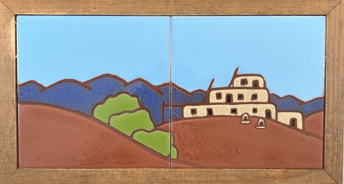 ITALIAN TILE ART: PAIR OF FRAMED ITALIAN ART TILES. 13"X7"