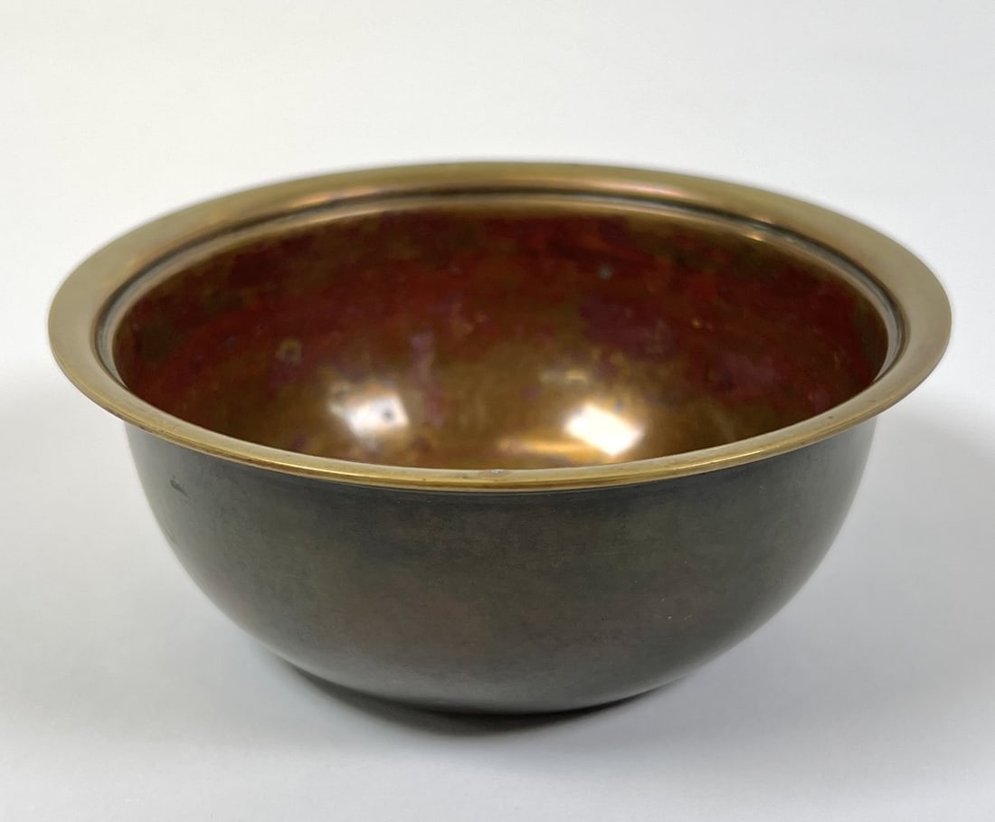 JUST ANDERSEN DANISH BRONZE BOWL: JUST ANDERSON (1884-1943). HALLMARKED. 4.25"X1.75"