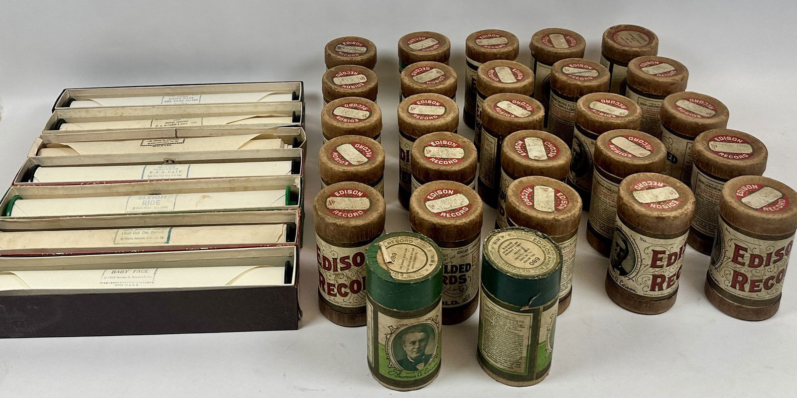 COLLECTION OF PIANO ROLLS AND EDISON WAX REELS: SEE TITLE