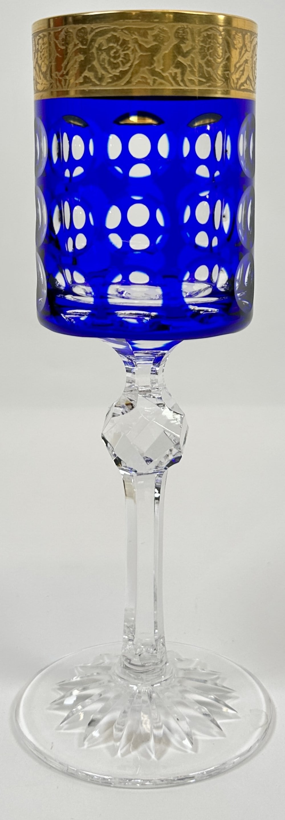 COBALT CHALICE: COBALT TO CLEAR WITH GILT RIM, 8.5" H