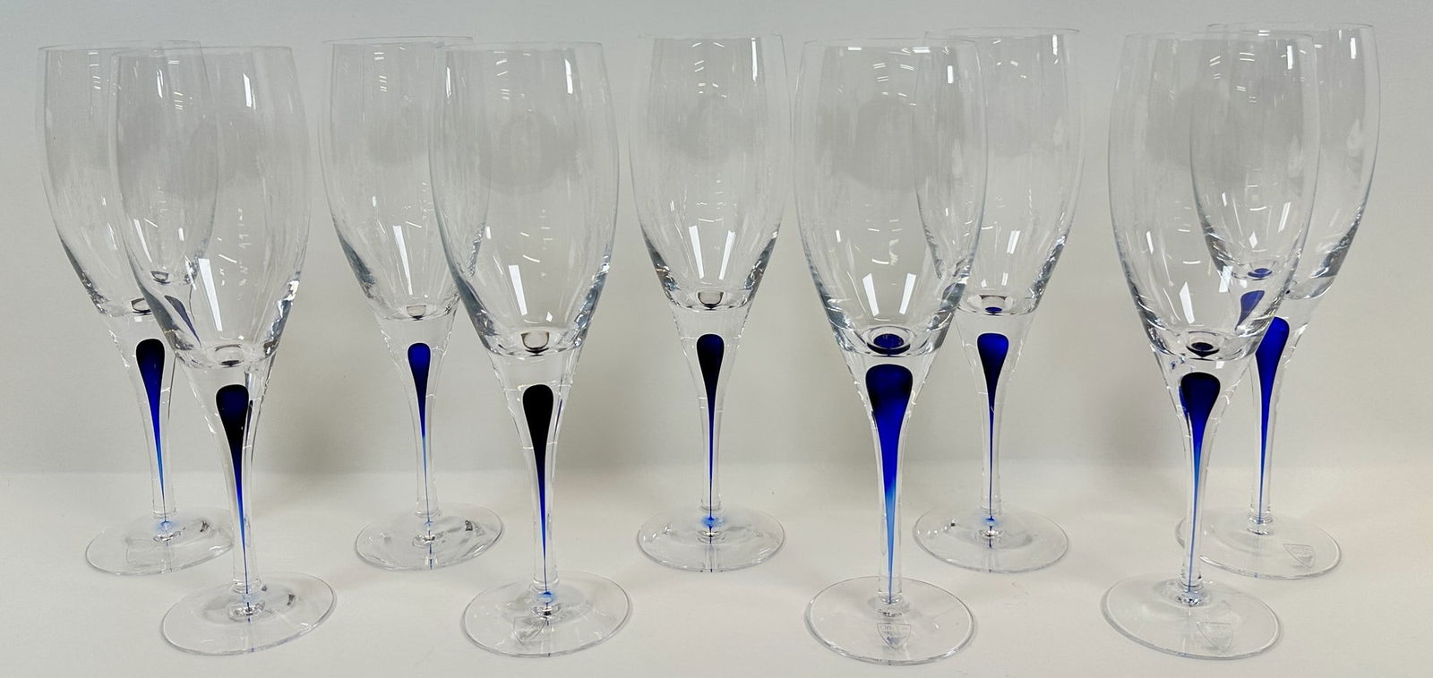 ORREFORS INTERMEZZO CLARET GLASSES: DESIGN BY ERIKA LAGERBIEKE, 8 5/8"H, 9 PIECES