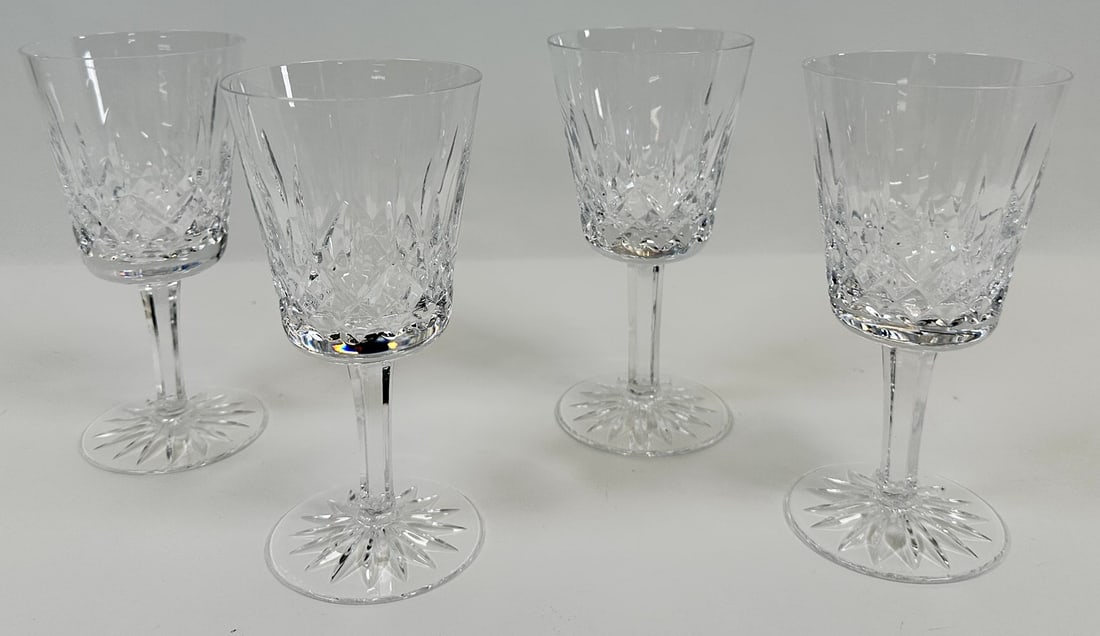 WATERFORD CRYSTAL LISMORE STEMWARE: LOT OF 4 WINE GOBLETS, 6.75"