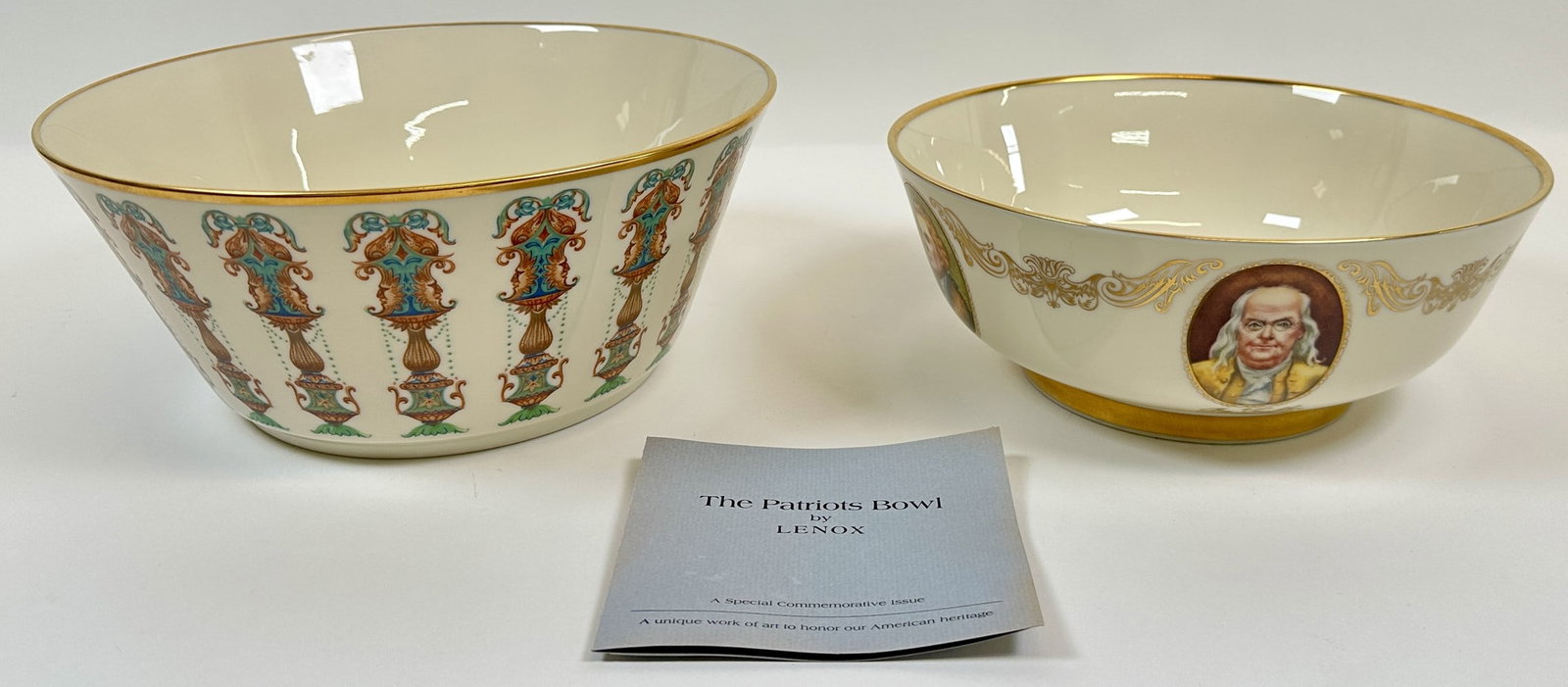 LENOX SERVING BOWLS: PAIR OF SERVING BOWLS INCLUDING PATRIOTS SERVING BOWL, 9" & 10.5"
