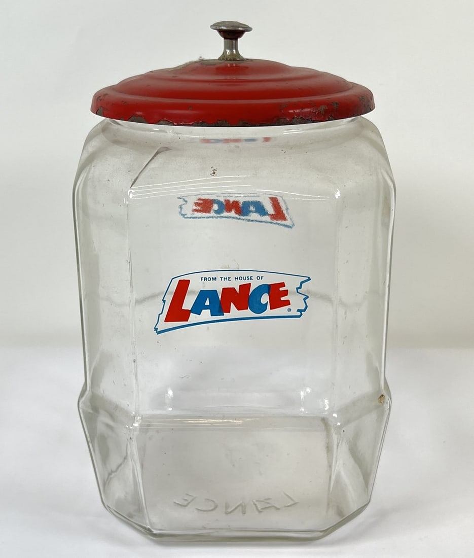 LANCE SNACKS VENDING JAR: METAL LID WITH GLASS LANCE JAR. 12"H
